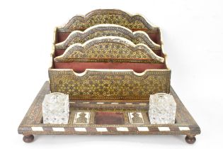 A Persian late Qajar dynasty letter rack, the profusely inlaid frames having micro-mosaic inlaid