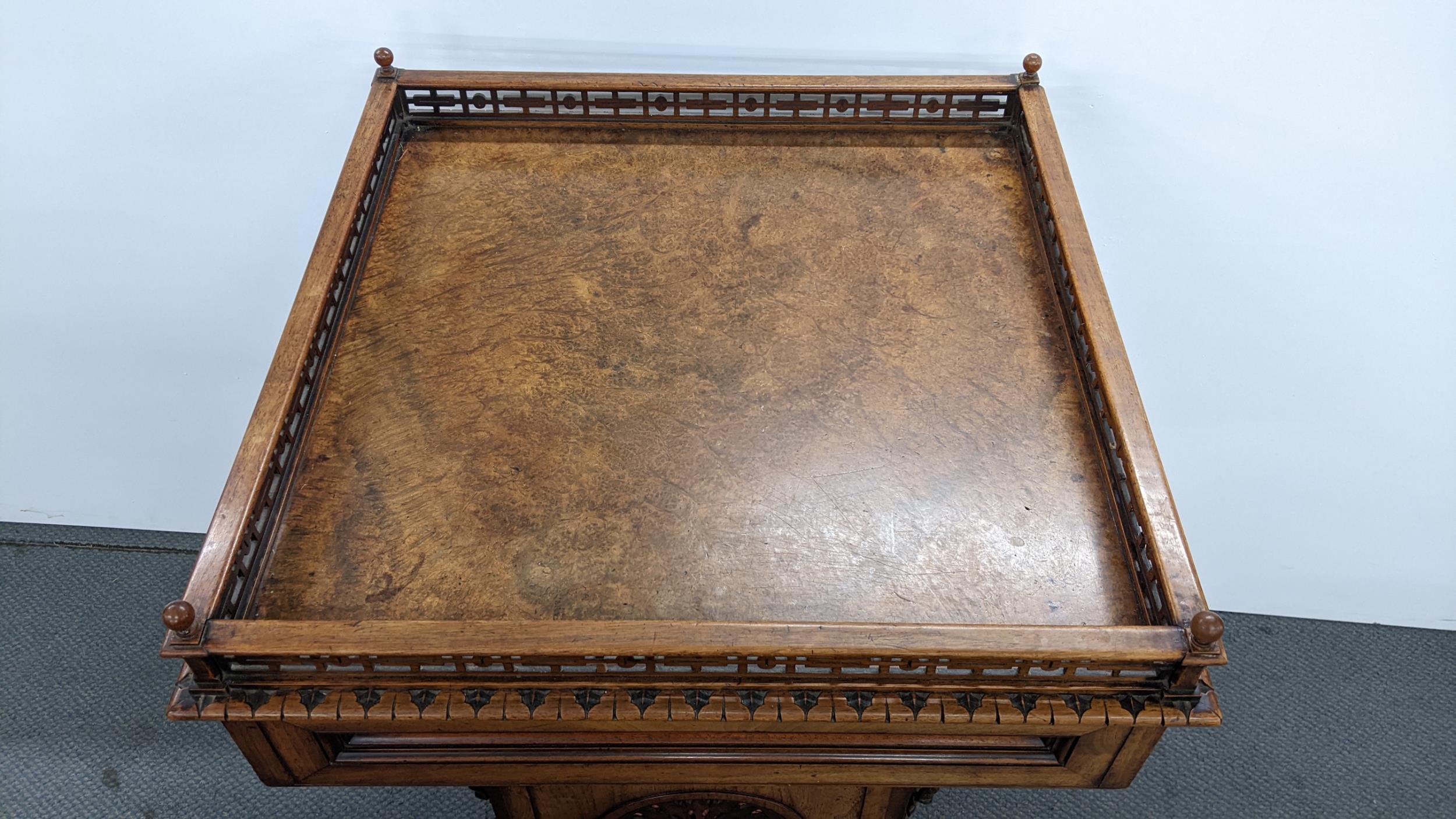 A late Victorian walnut centre pedestal cabinet, having a pierced gallery with turned ball - Image 11 of 11