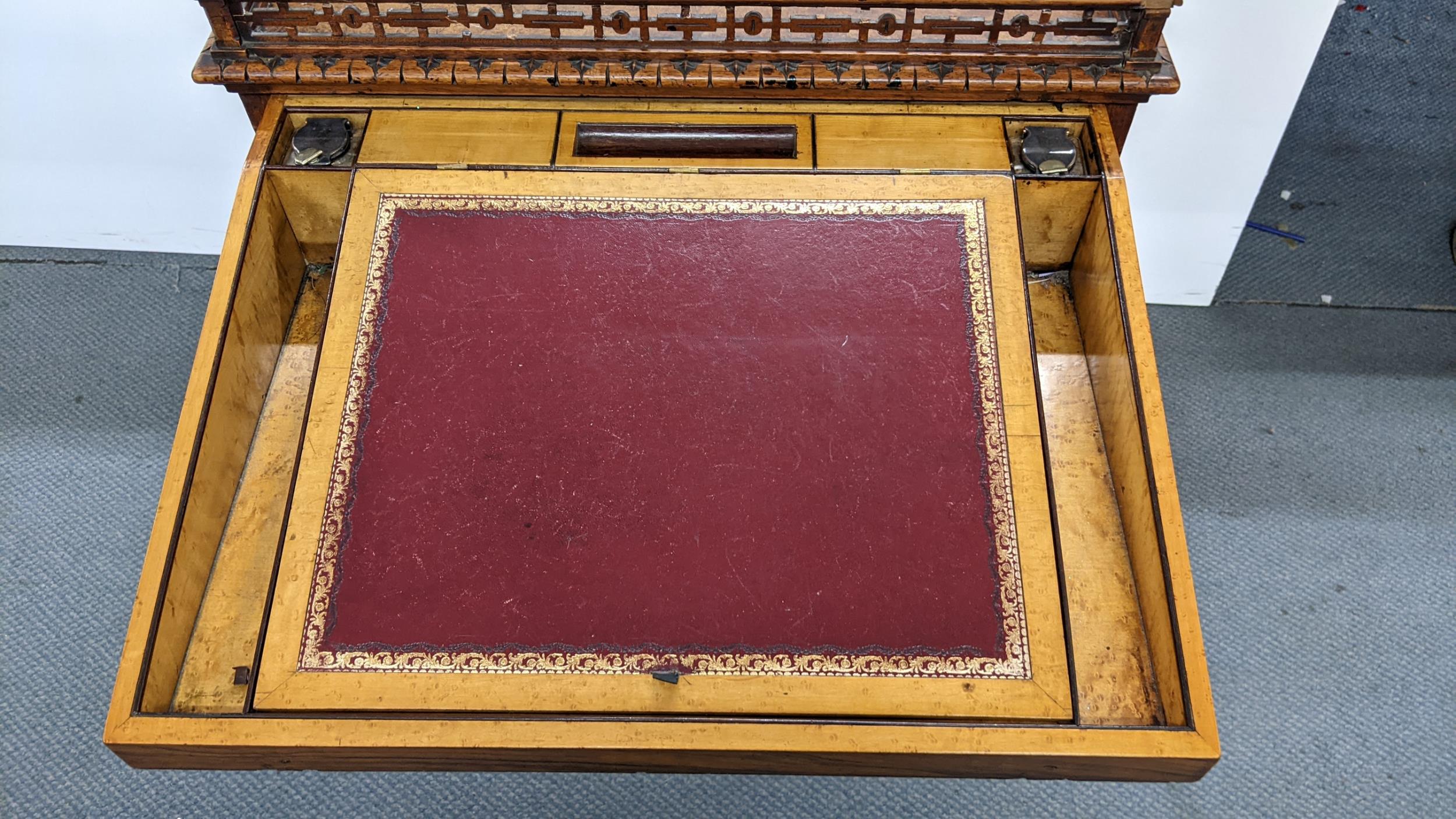 A late Victorian walnut centre pedestal cabinet, having a pierced gallery with turned ball - Image 3 of 11