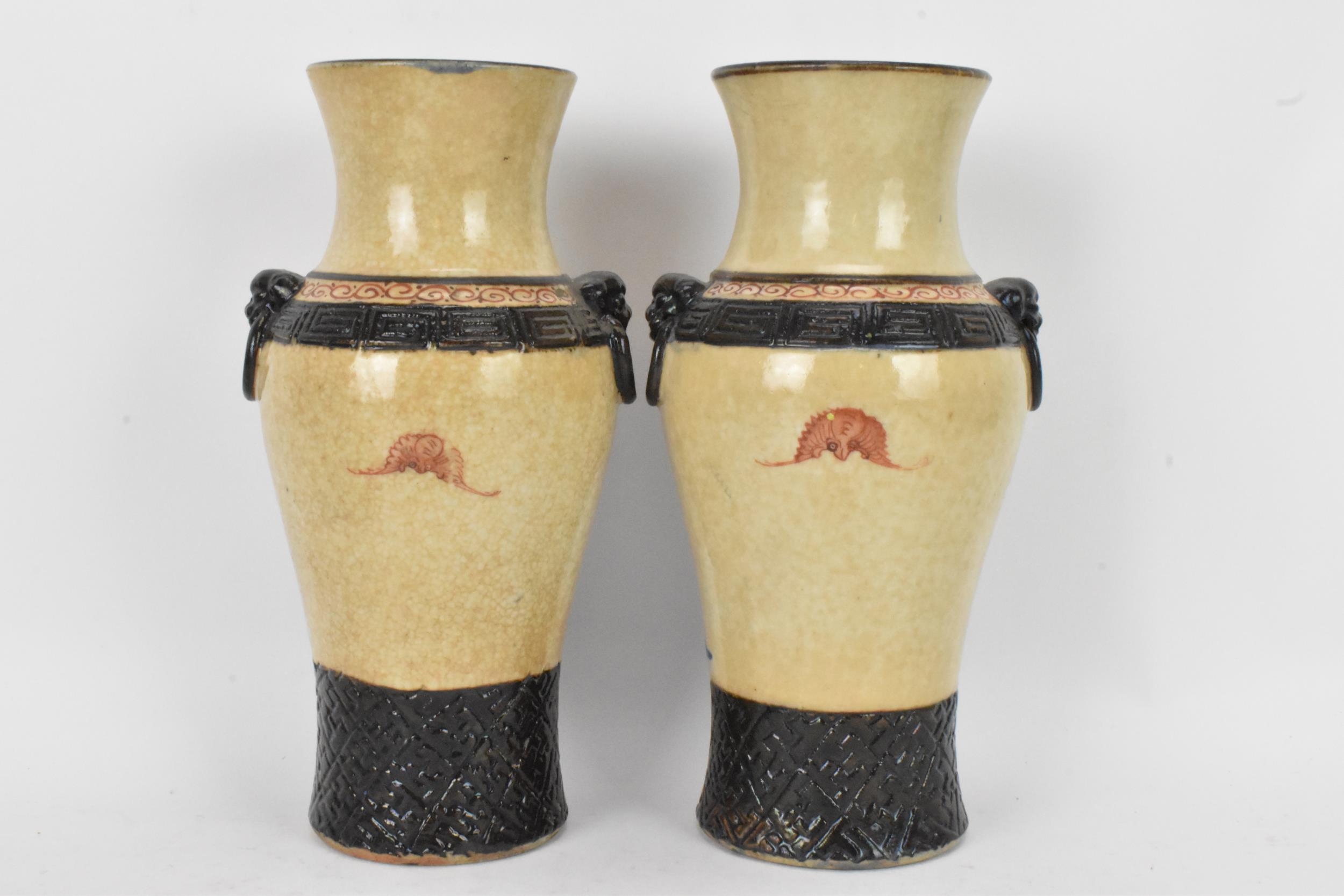 A pair of Chinese Nanking crackle glazed vases, Qing dynasty, late 19th century, baluster form - Image 3 of 7