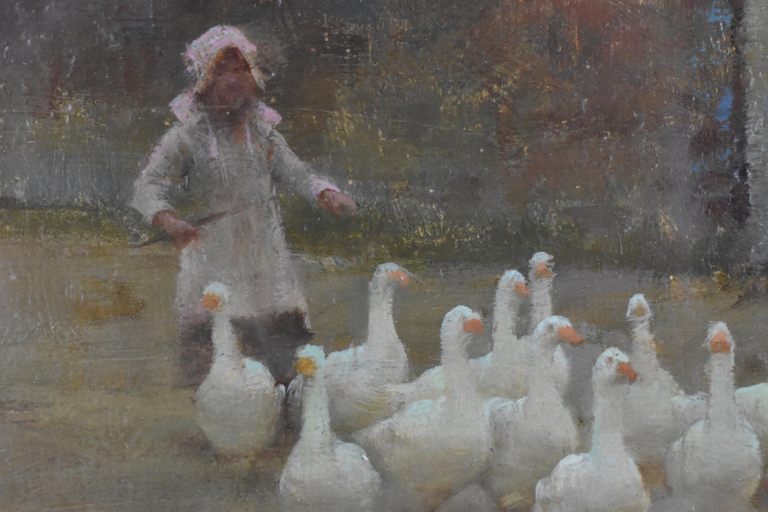 Blandford Esmond Fletcher (1858-1936) British depicting a village scene with a girl gathering geese, - Image 4 of 12