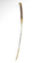 A Japanese Katana sword, steel blade, brass pierced tip with treen handle, the curved blade