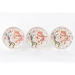 A set of three Chinese Xuantong period famille rose bowls, decorated in polychrome enamels with a