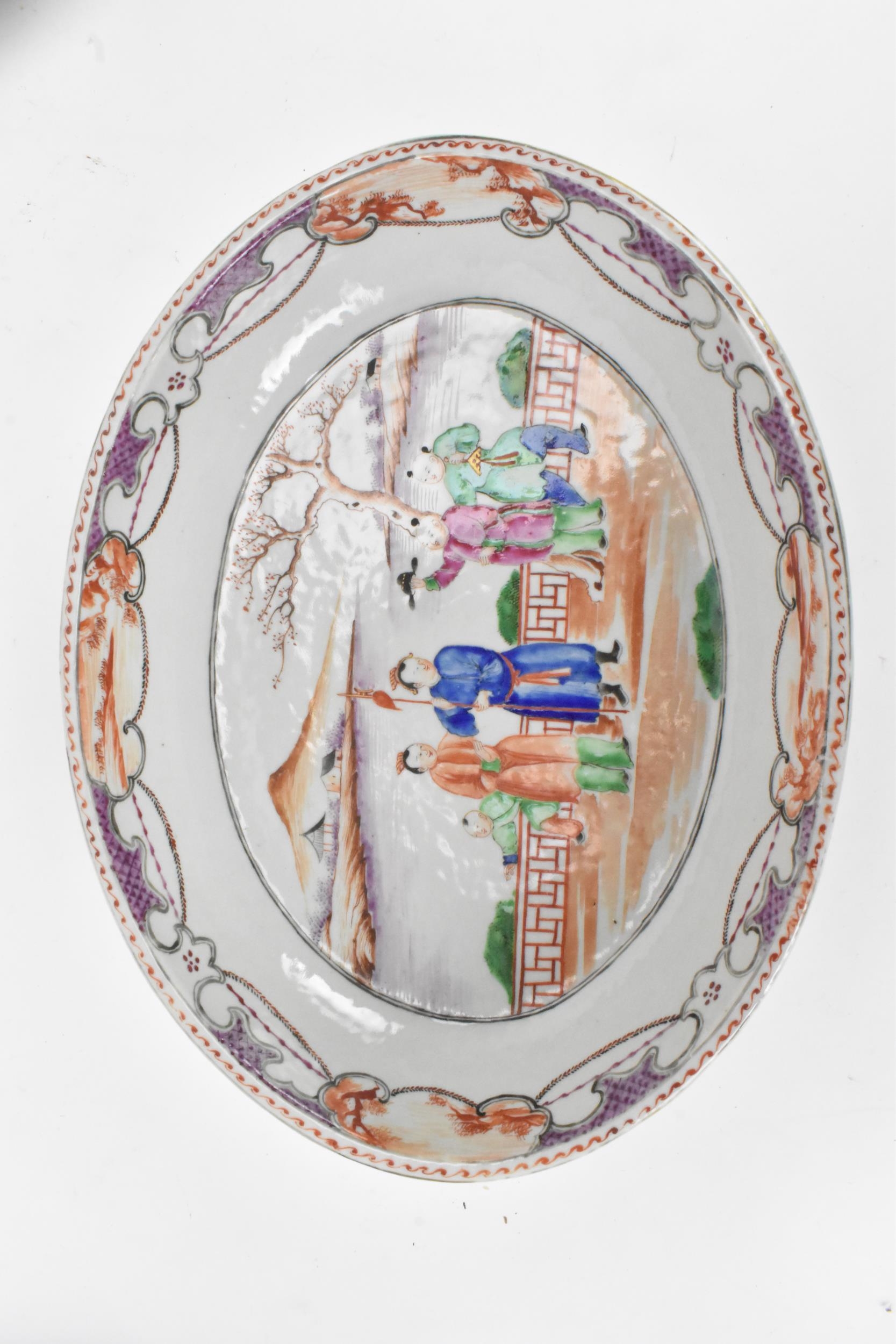 A pair of Chinese export Famille Rose serving dishes, Qianlong, late 18th century, of oval form, the - Image 6 of 9
