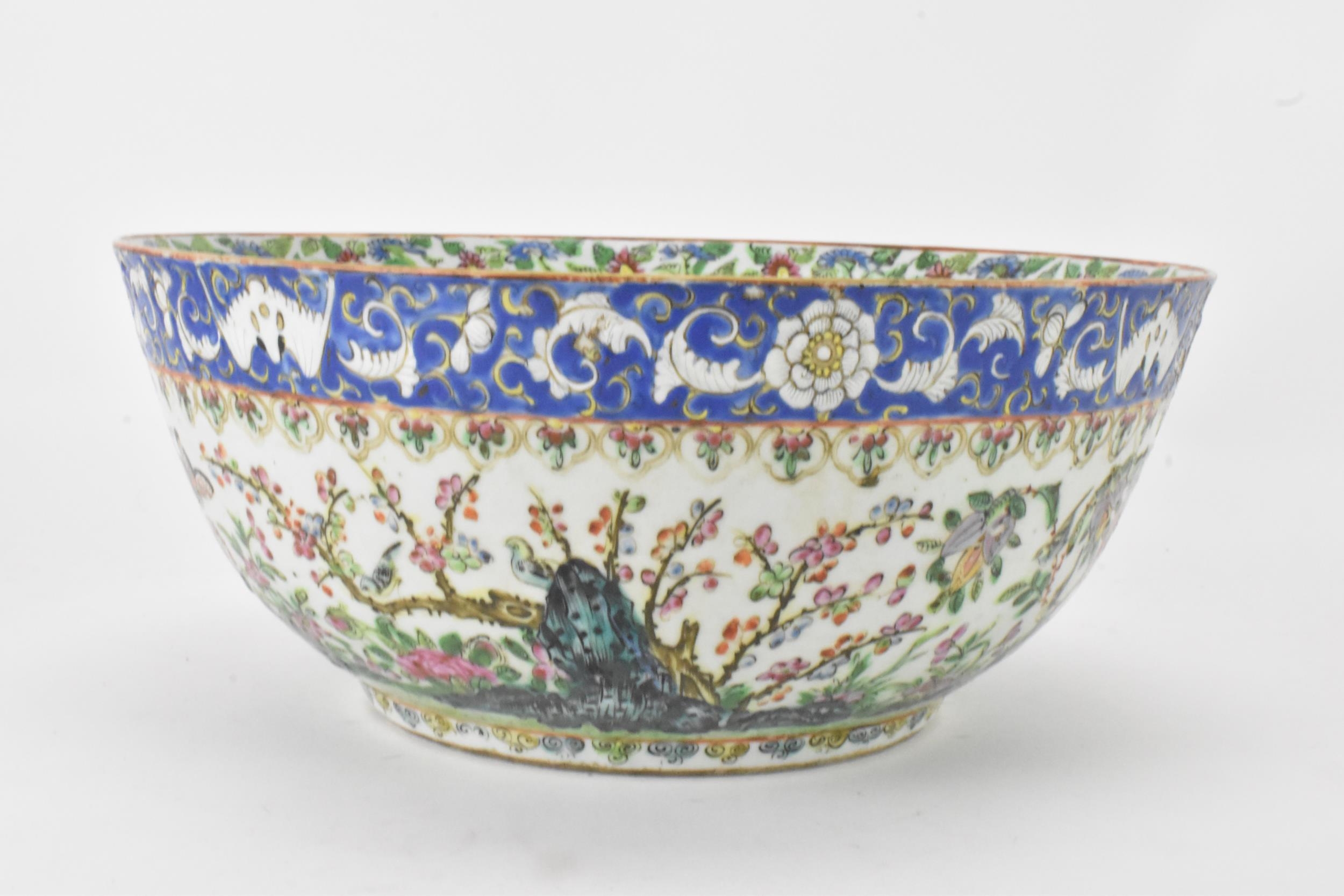 A near pair of Chinese export Canton famille rose punch bowls, Qing dynasty, late 19th century, - Image 10 of 15