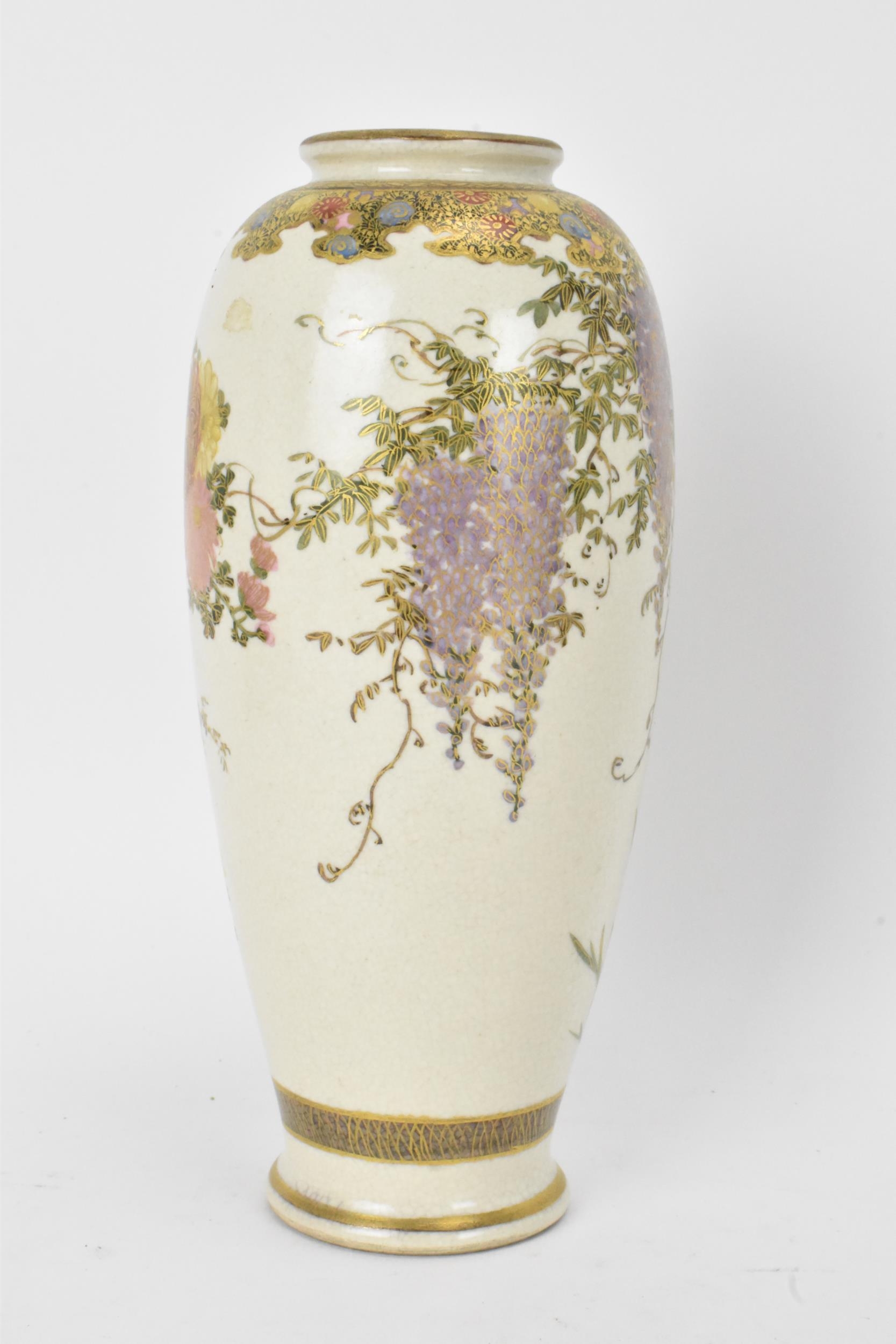 A Japanese Meiji period satsuma vase, of ovoid shape with flared rim, decorated with floral sprays - Image 3 of 6