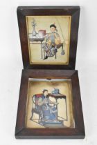 Two Chinese export late Qing dynasty watercolours on rice paper paintings depicted a seated