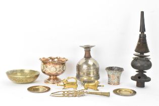 A selection of Middle Eastern artifacts to include a 19th century Persian Qajar copper hookah cup