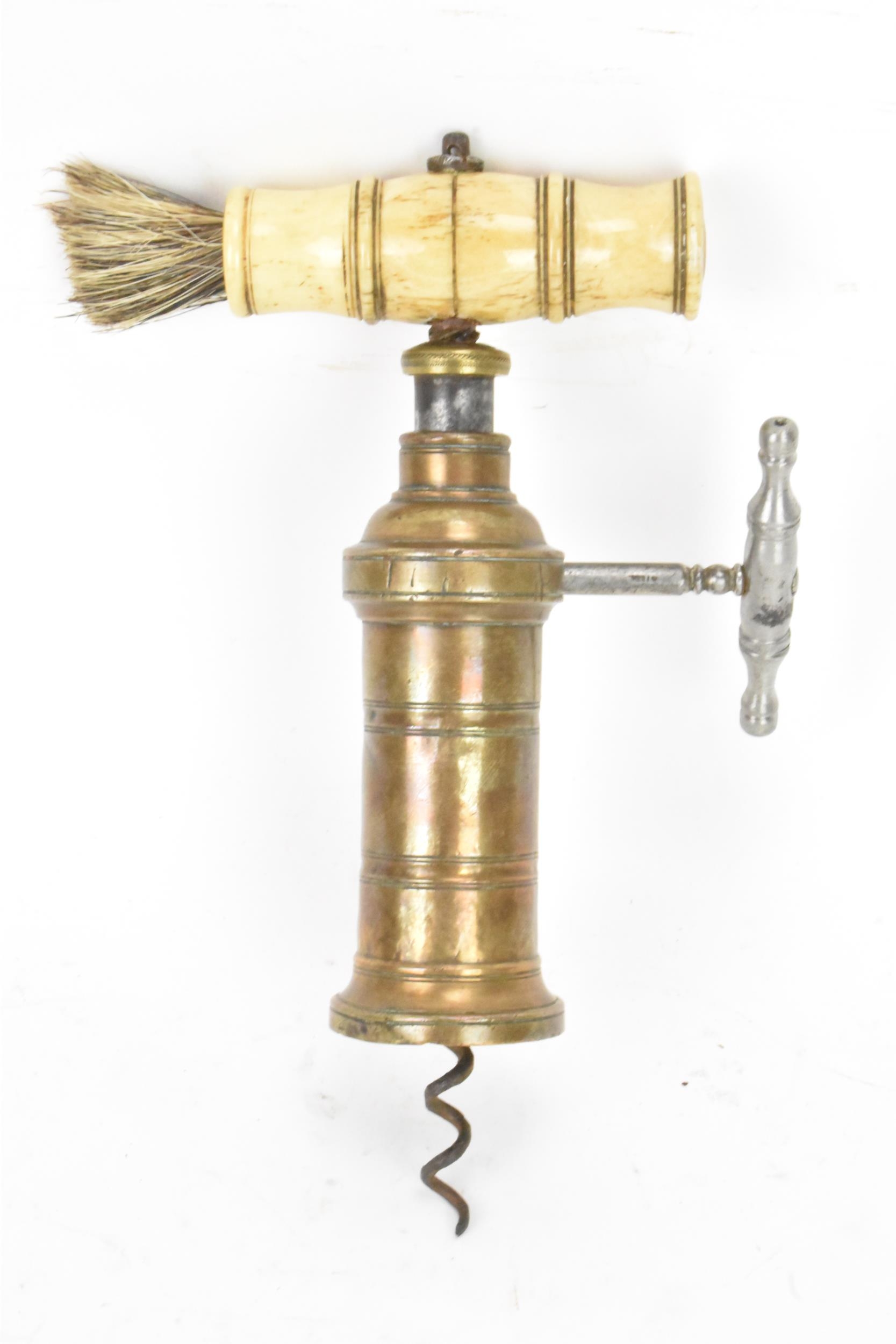 Helixophilia - A Victorian 'Kings Screw' patent type brass corkscrew with turned bone handle,