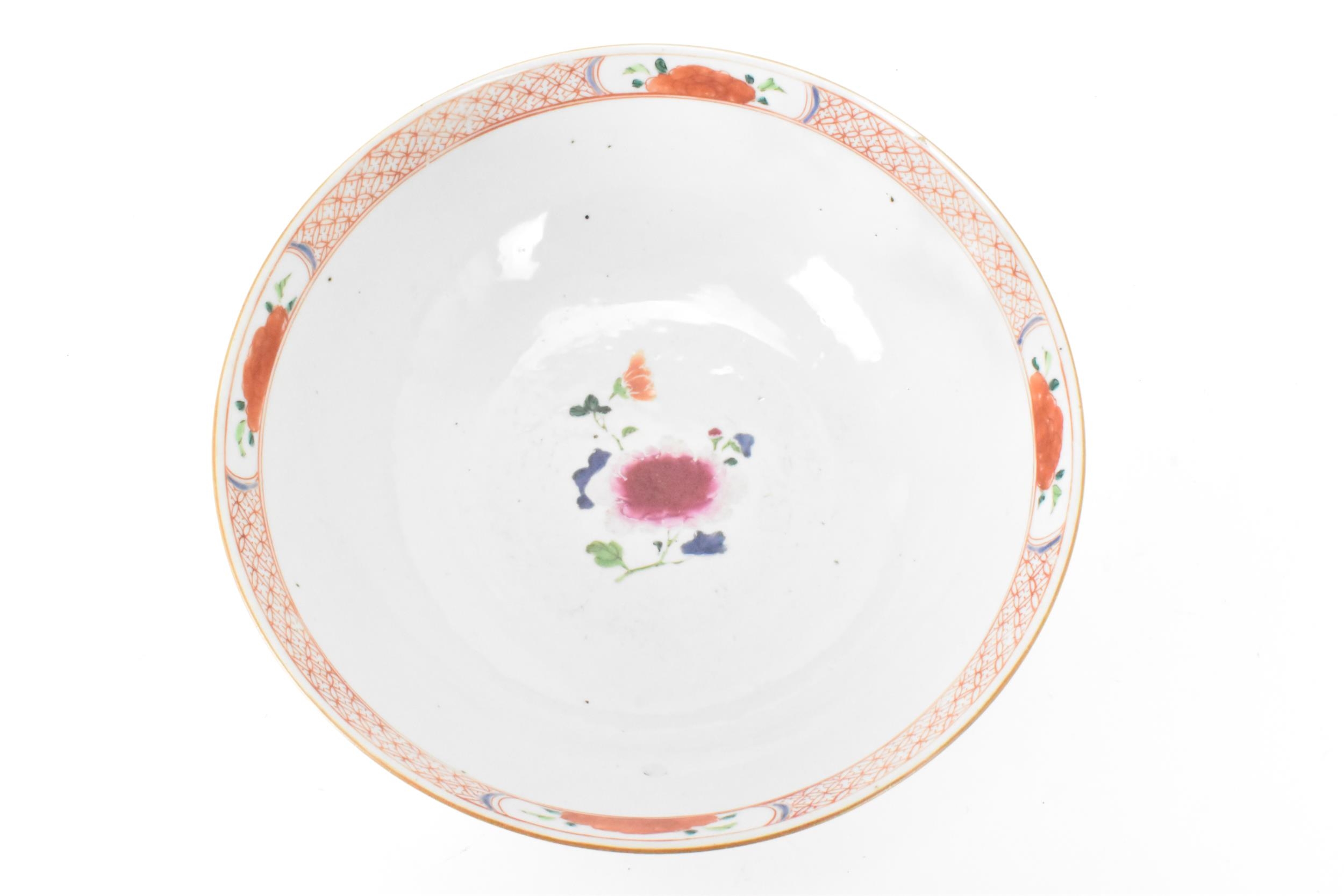 A Chinese famille rose punch bowl, Qianlong, mid 18th century, painted with foliage and the border - Image 5 of 6