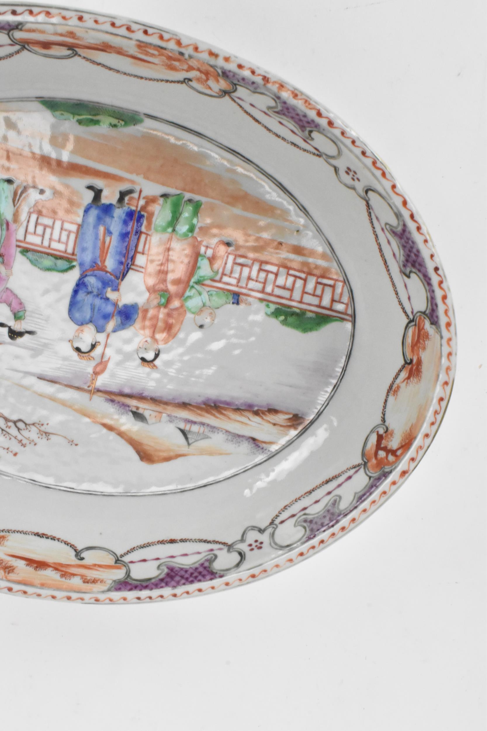 A pair of Chinese export Famille Rose serving dishes, Qianlong, late 18th century, of oval form, the - Image 8 of 9