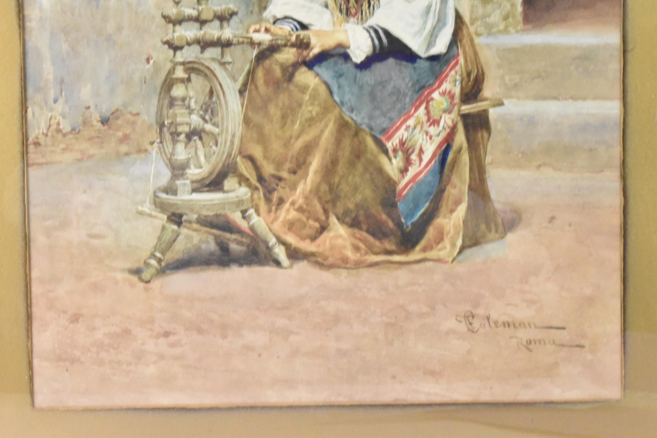 Francesco Coleman (1857-1918) - A watercolour depicting a lady using a spinning loom, signed to - Image 6 of 7