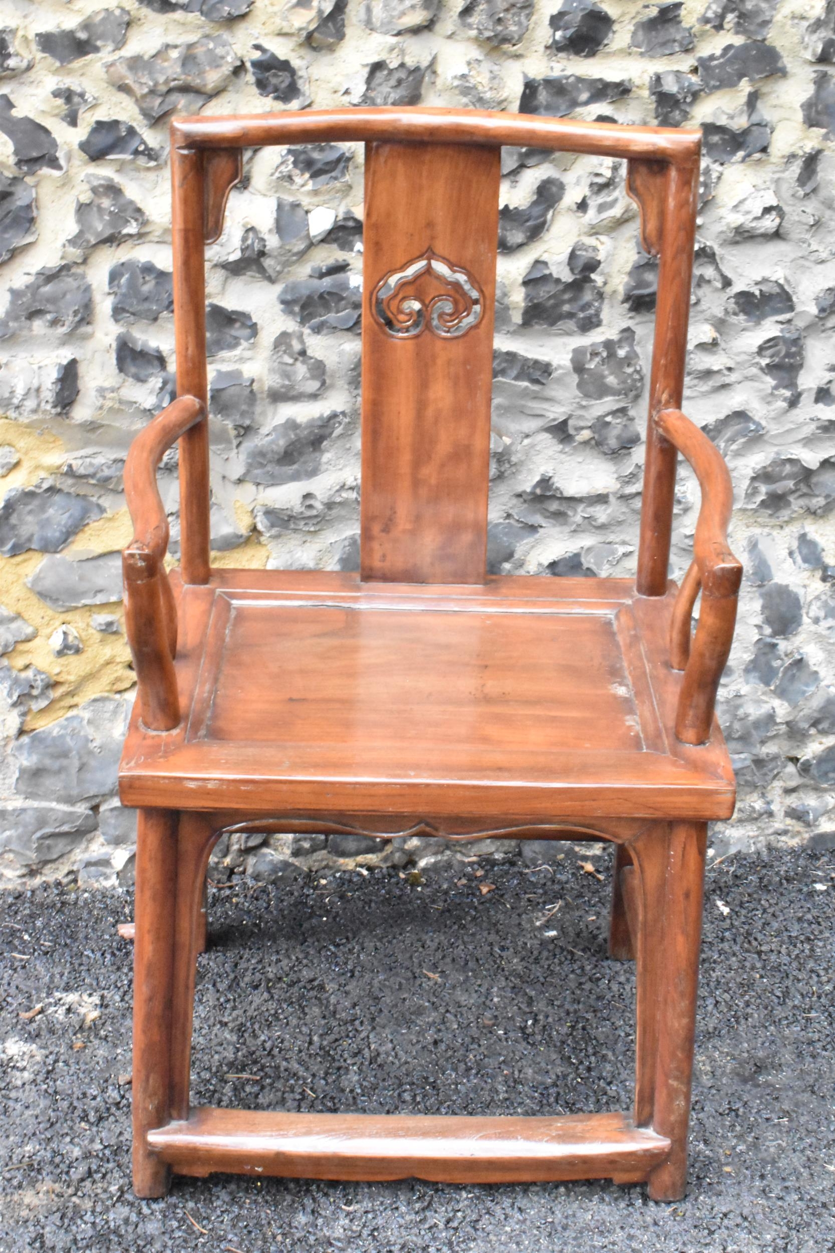 A pair of 20th century Chinese Ming style hardwood armchairs, with curved top rail and curved - Image 7 of 10