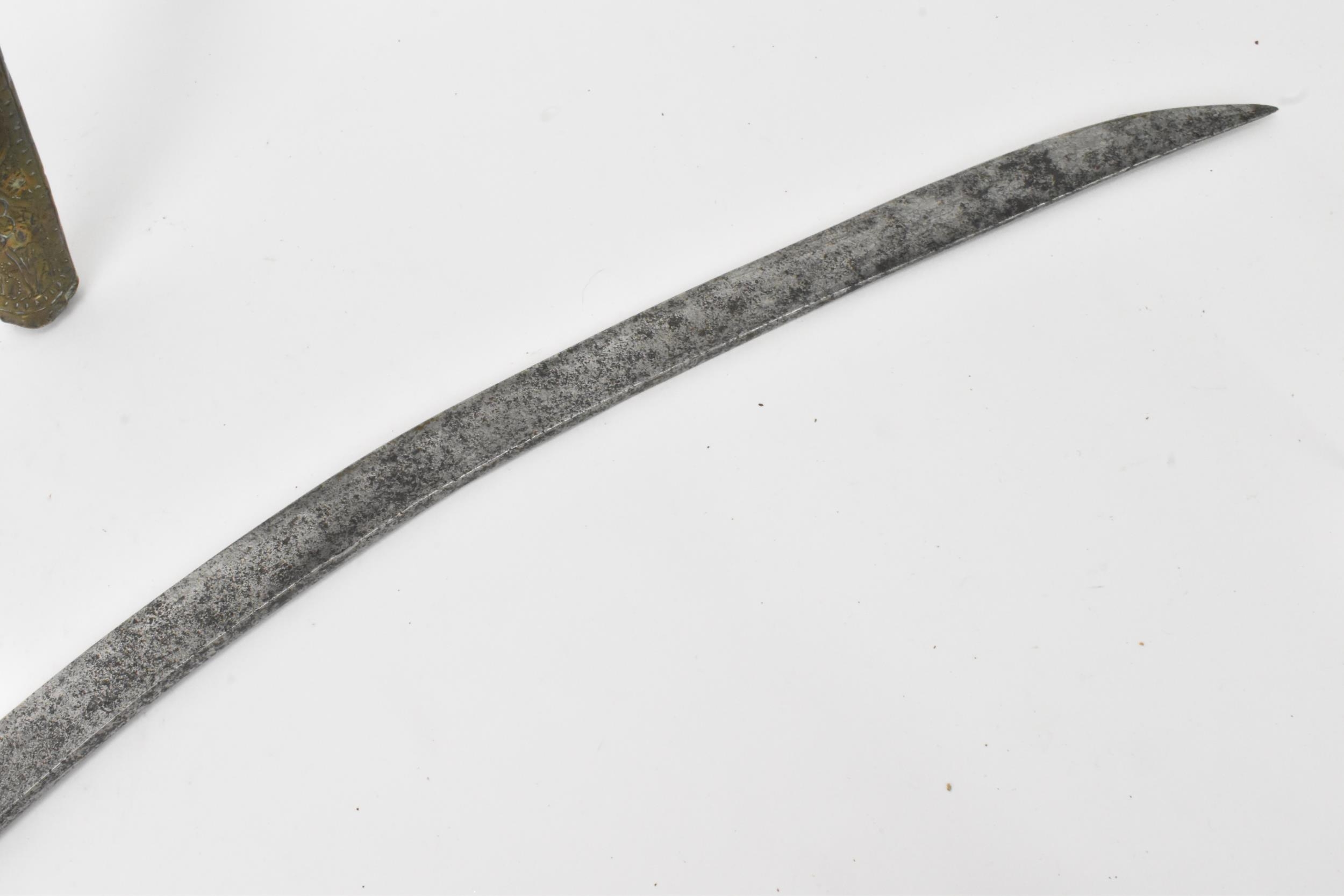 An Ottoman Empire shamshir sword, having a curved blade with gilt calligraphy, characteristic gilt - Image 5 of 16
