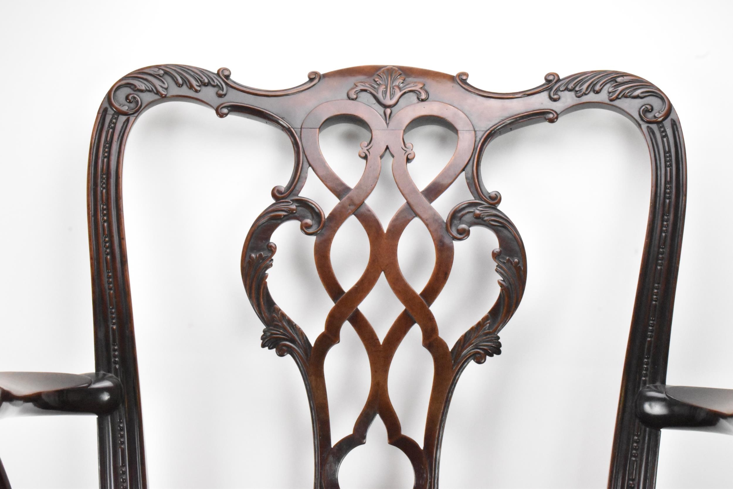 A pair of late 19th century mahogany Chippendale style carver chairs, carved with C scrolls, egg and - Image 3 of 17