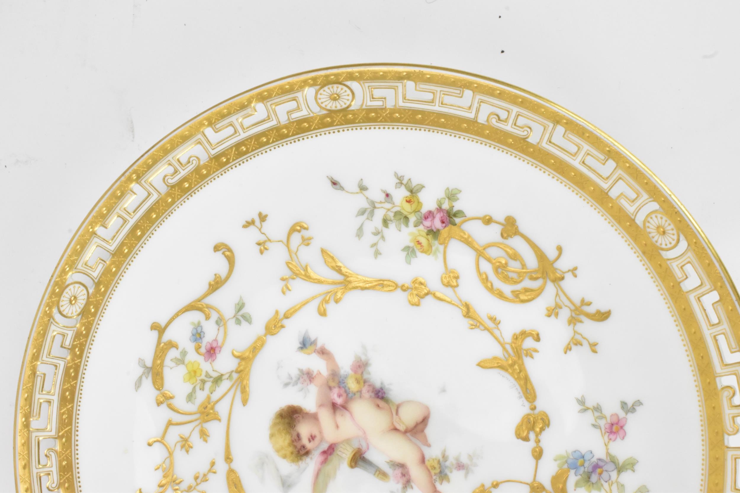 A late 19th century Mintons porcelain cabinet plate, signed Anton Boullemier, painted with a - Image 3 of 8