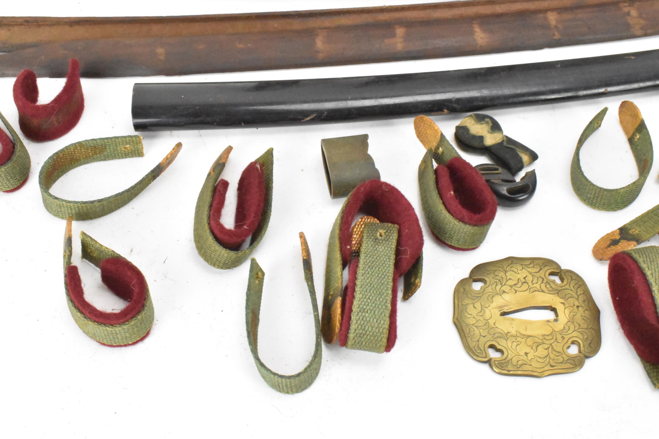 A selection of Japanese items to include a bamboo bow, bound in string and incised with two - Image 6 of 9