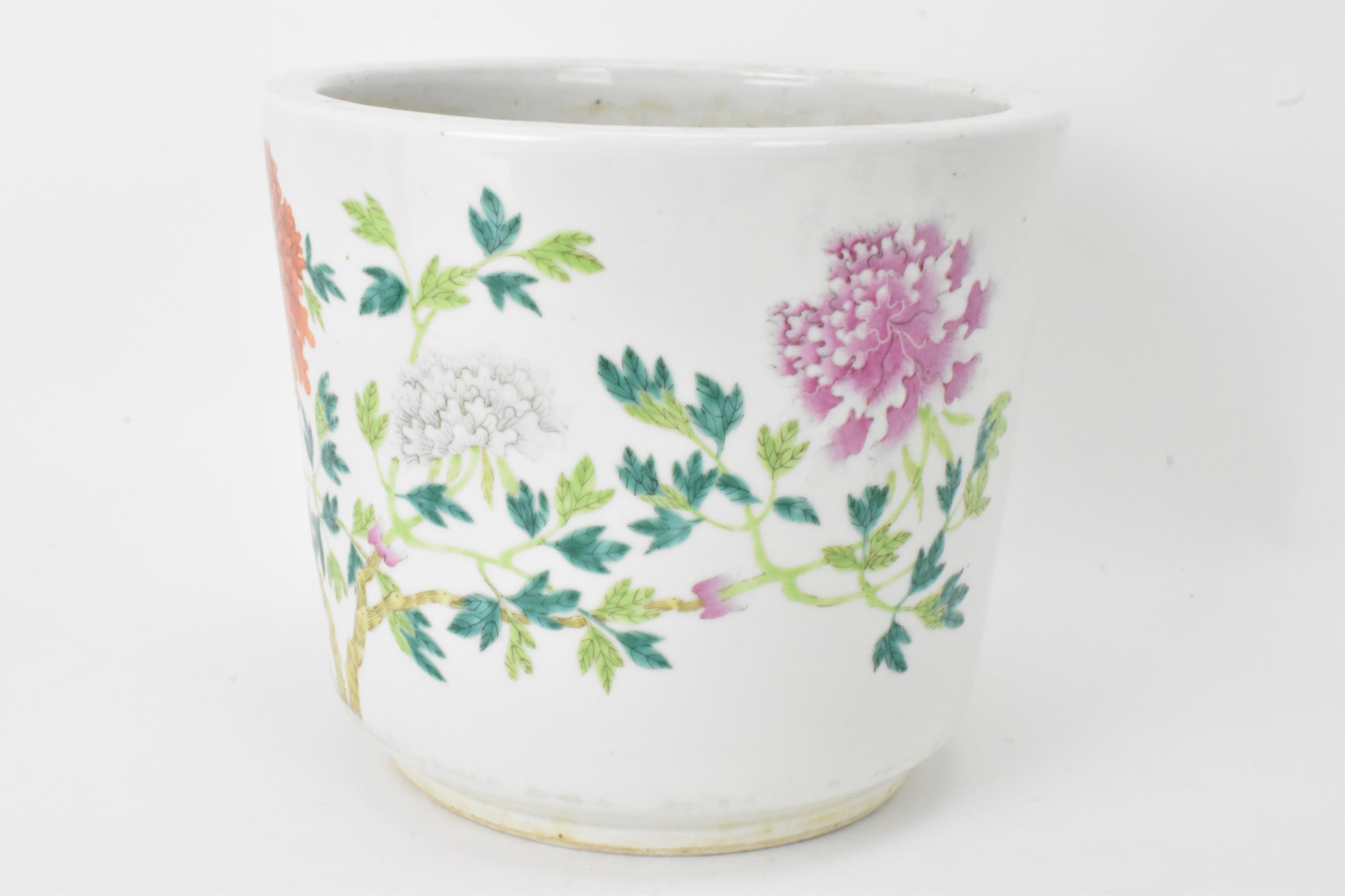 A Chinese late Qing dynasty porcelain Famille Rose planter, of cylindrical slightly tapering form - Image 2 of 6