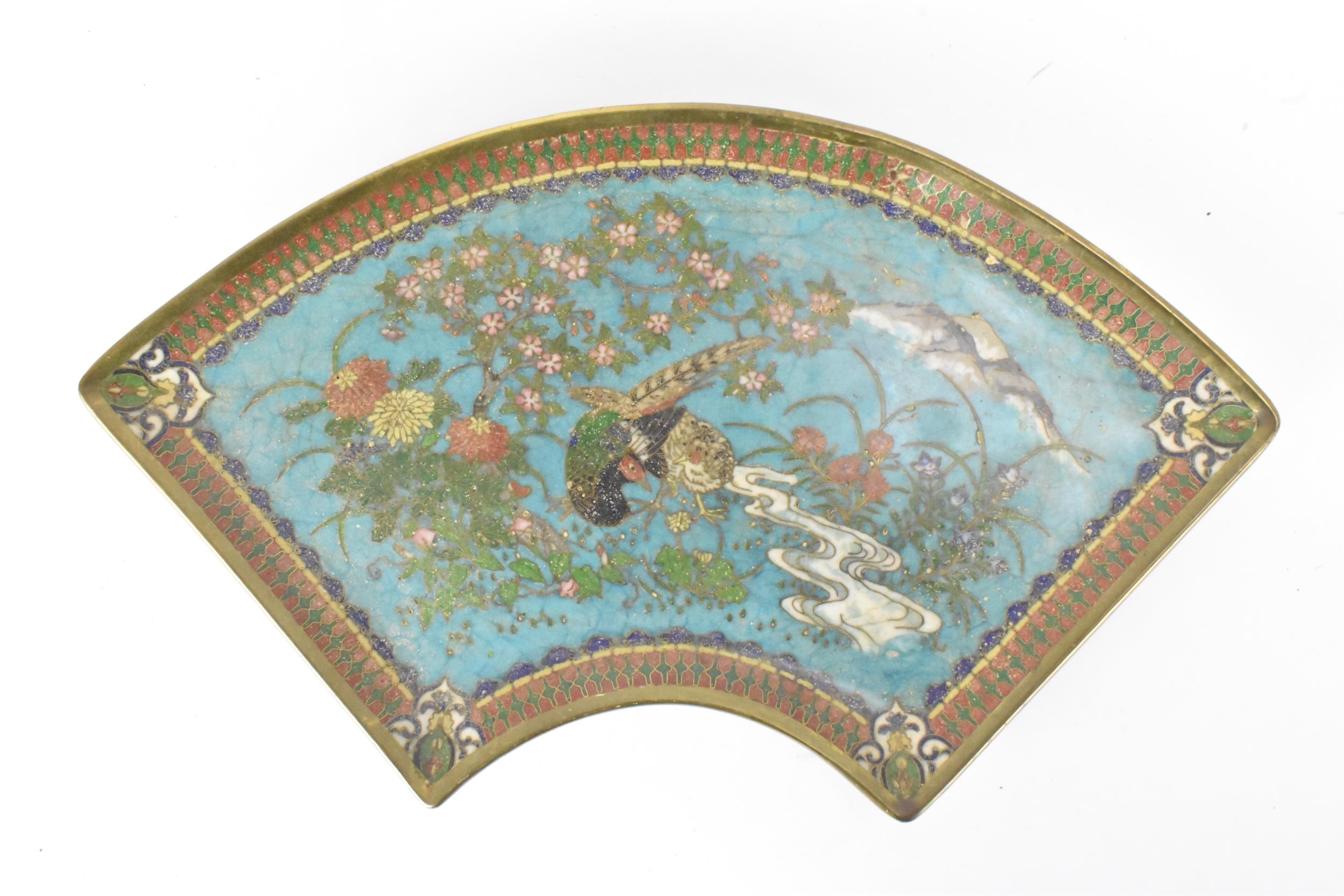 A Japanese Meiji period cloisonne serving dish, circa 1880, decorated with central birds among