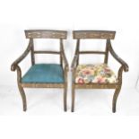 A pair of 19th century Persian Qajar katamkari chairs, in the Regency bar back style, both profusely