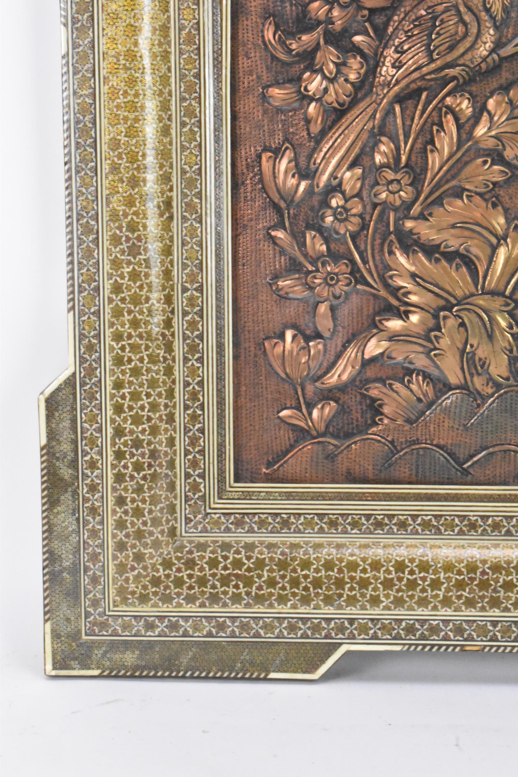 An early/mid 20th century Iranian katamkari wall hanging frame, the stepped moulded frame - Image 6 of 9