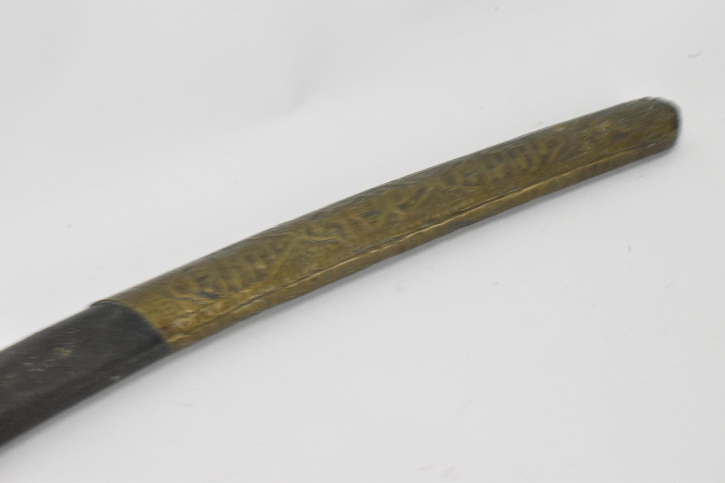 An Ottoman Empire shamshir sword, having a curved blade with gilt calligraphy, characteristic gilt - Image 12 of 16