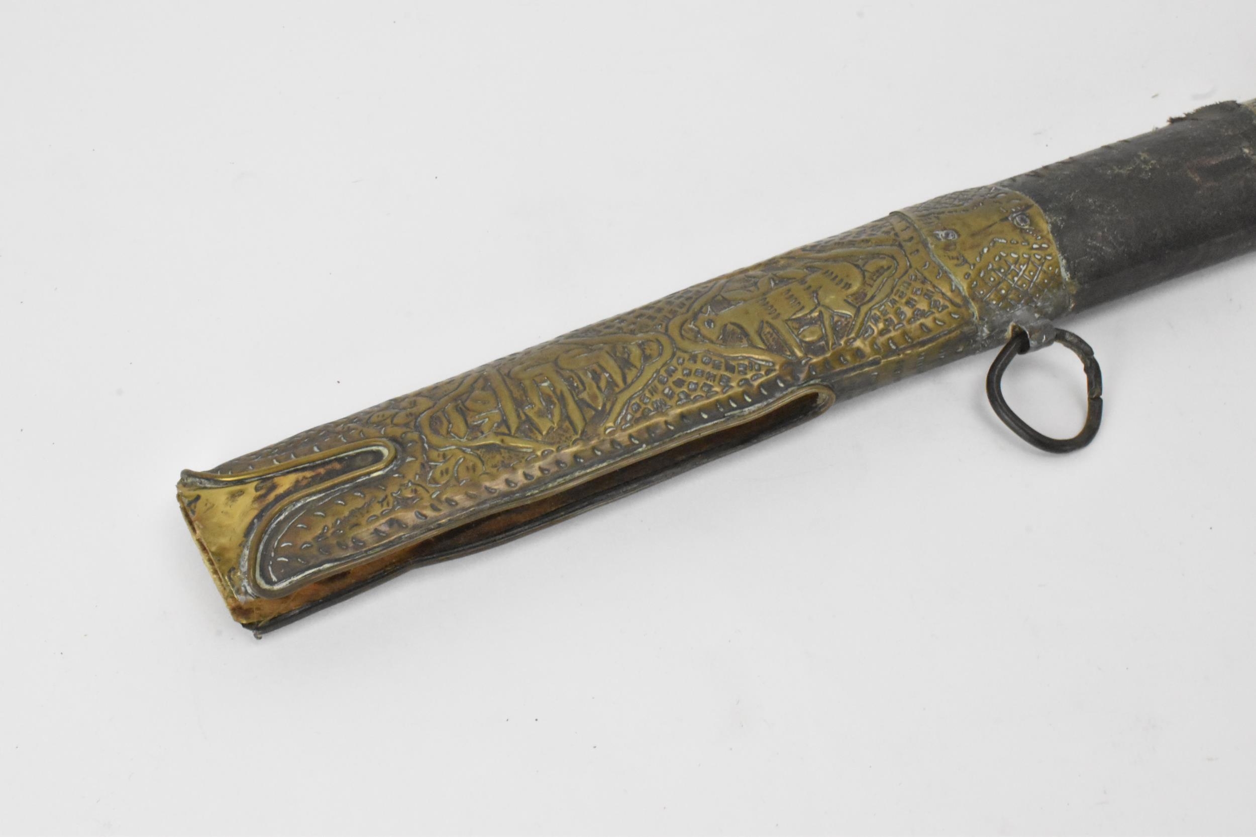 An Ottoman Empire shamshir sword, having a curved blade with gilt calligraphy, characteristic gilt - Image 10 of 16