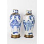 A pair of Chinese Nanking crackle glazed vases blue and white vases, Qing dynasty, 19th century,