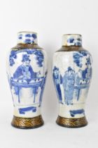 A pair of Chinese Nanking crackle glazed vases blue and white vases, Qing dynasty, 19th century,