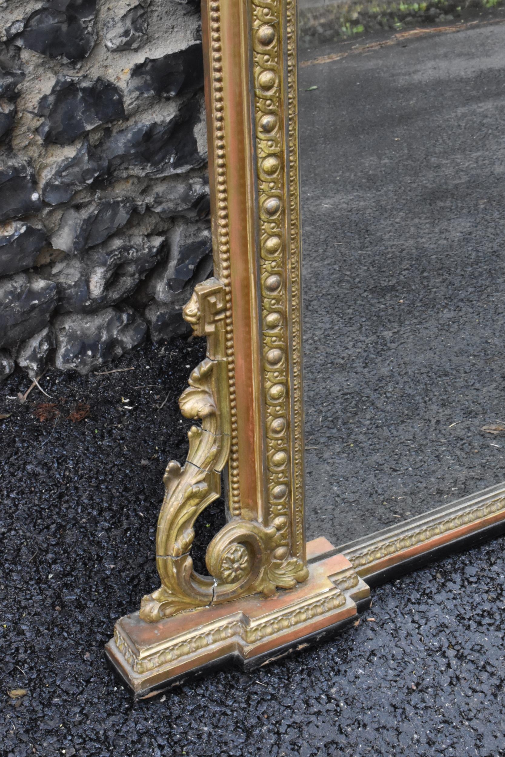 A 19th century French Louis XVI style large gilt wall mirror, having a sevres style painted plaque - Image 5 of 13