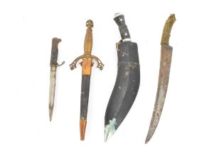 Mixed weapons to include an early 20th century Gurkha (kukri) knife with two small daggers, a German