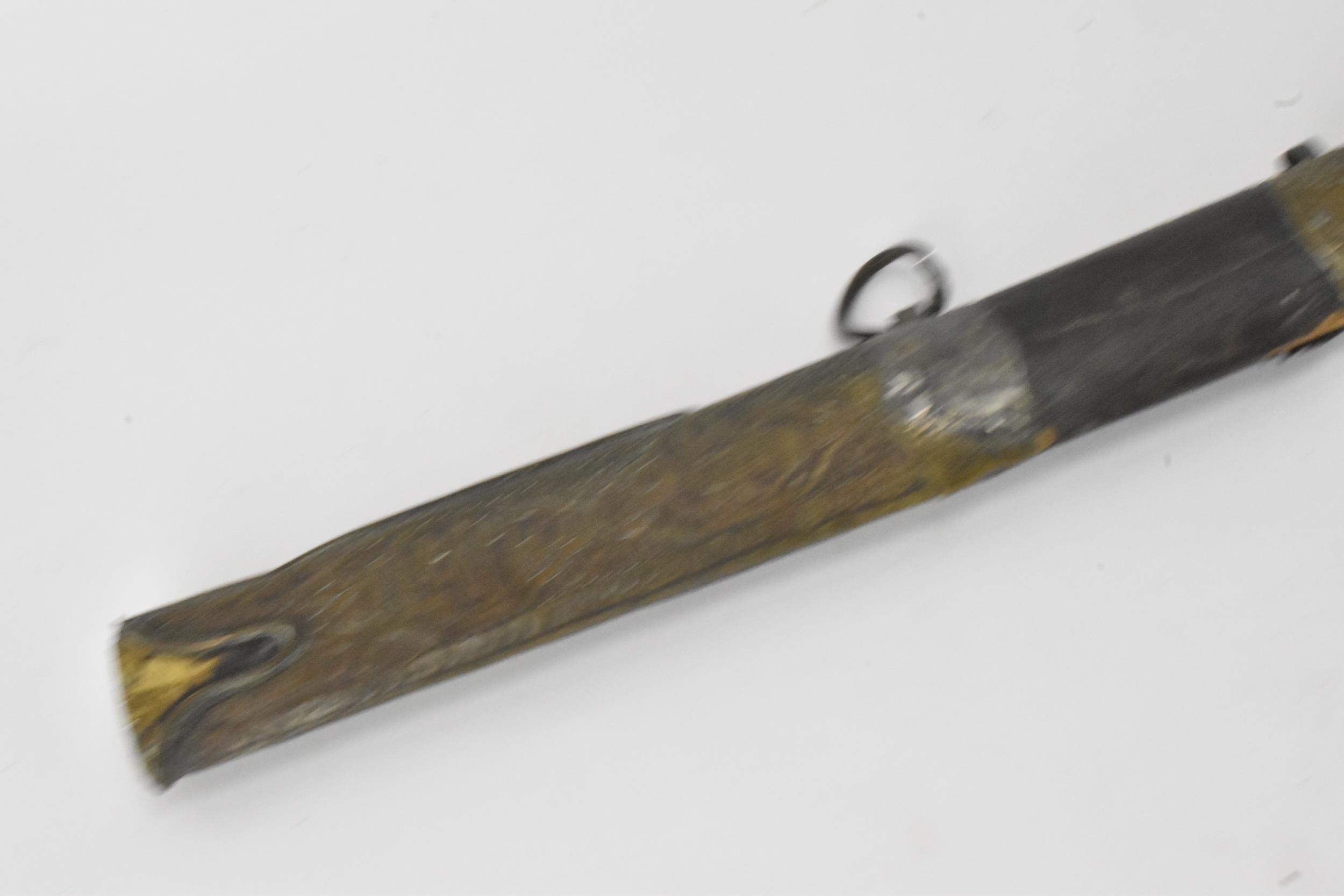 An Ottoman Empire shamshir sword, having a curved blade with gilt calligraphy, characteristic gilt - Image 13 of 16