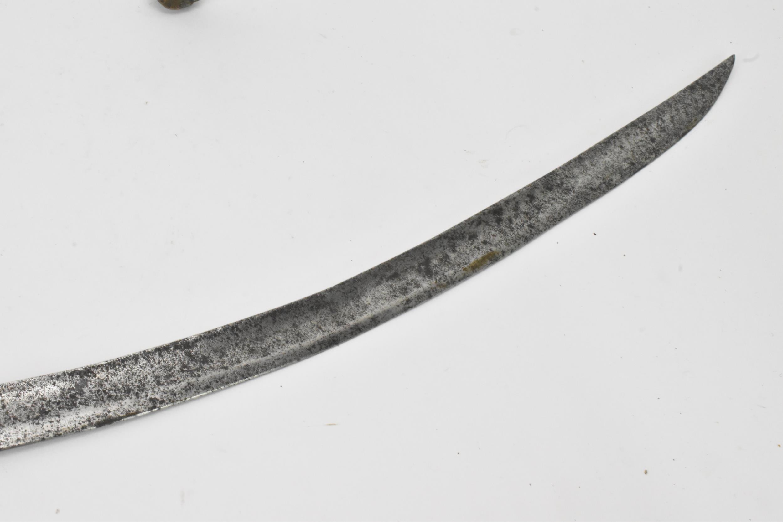 An Ottoman Empire shamshir sword, having a curved blade with gilt calligraphy, characteristic gilt - Image 9 of 16