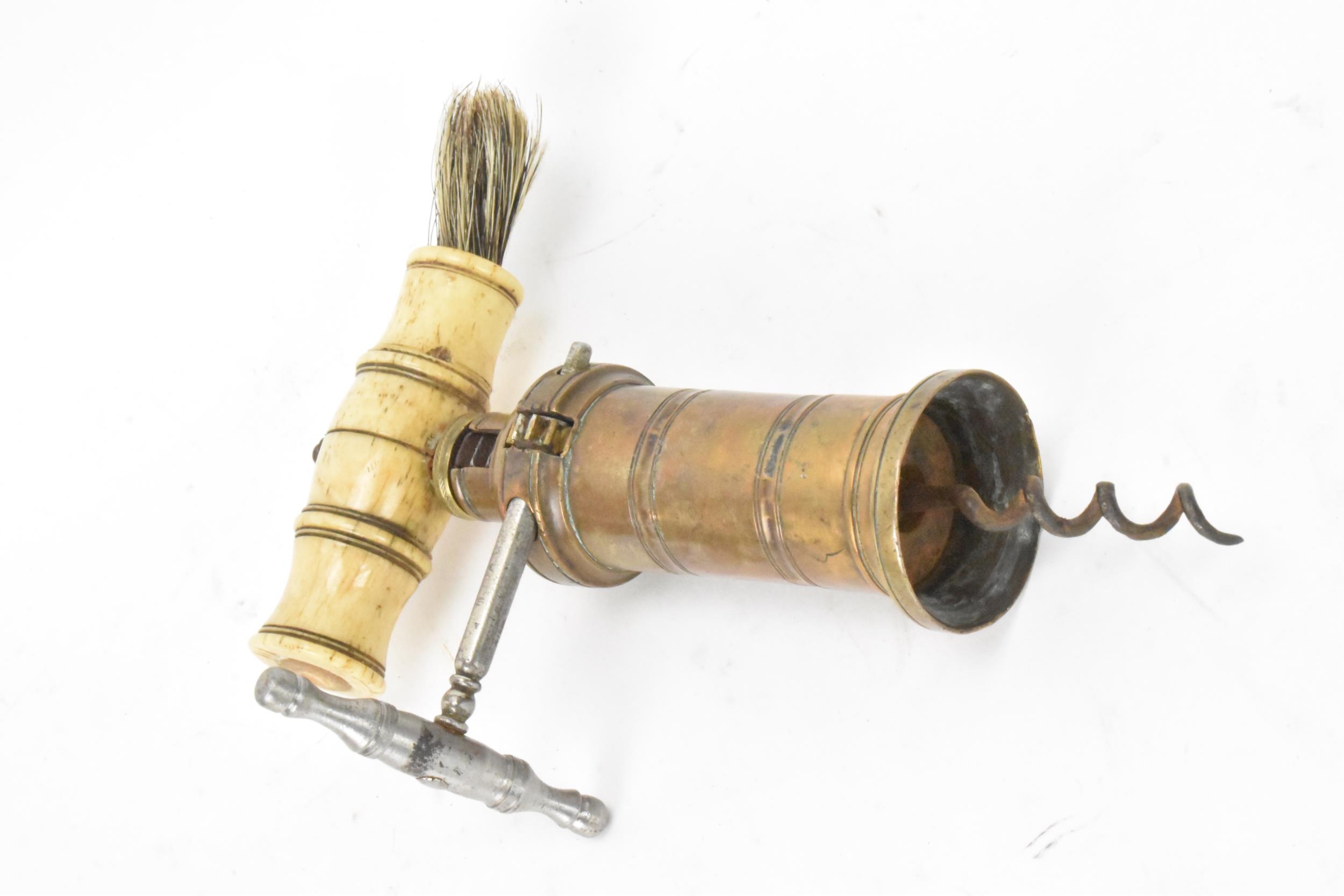 Helixophilia - A Victorian 'Kings Screw' patent type brass corkscrew with turned bone handle, - Image 5 of 5