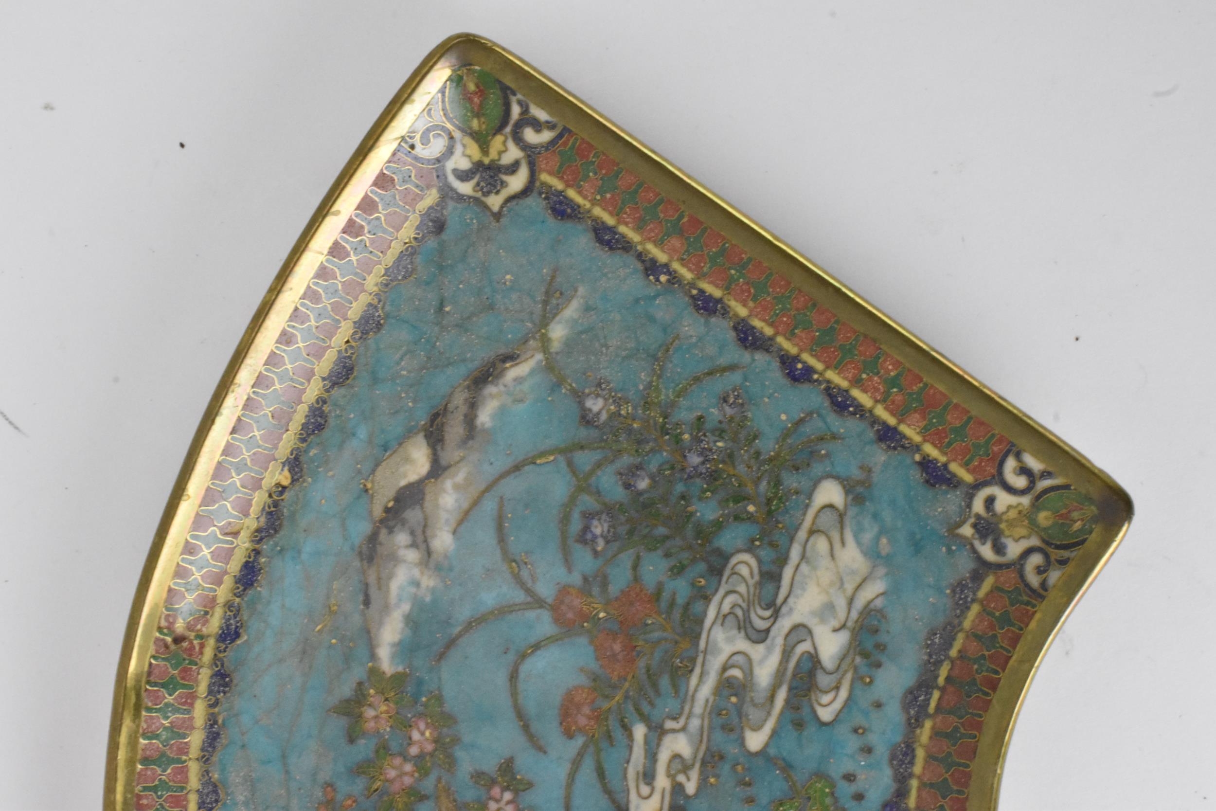 A Japanese Meiji period cloisonne serving dish, circa 1880, decorated with central birds among - Image 2 of 8