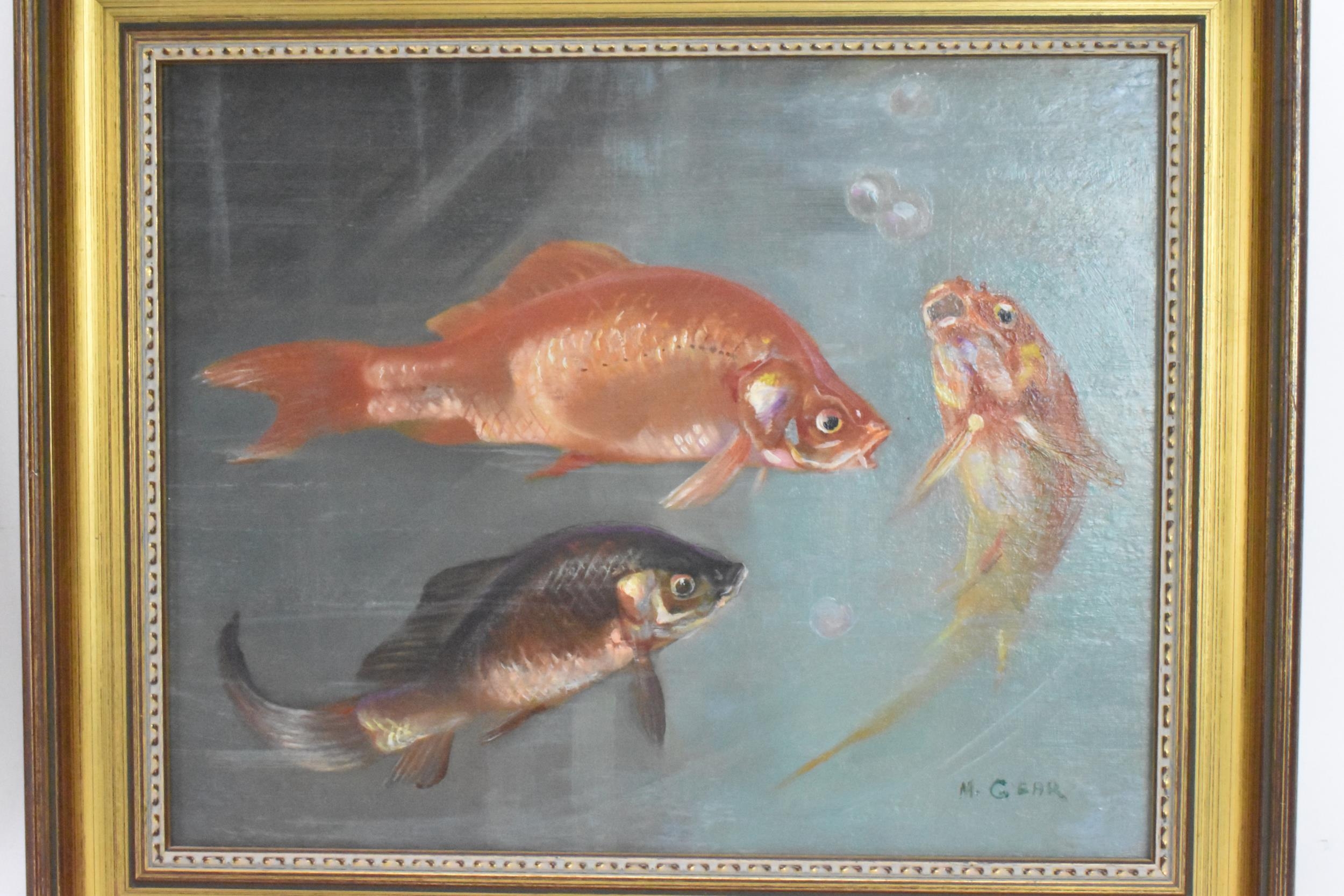 Two paintings to include Mabel Gear (British 1900-1997) - An oil on board depicting three fish, 25. - Image 3 of 9