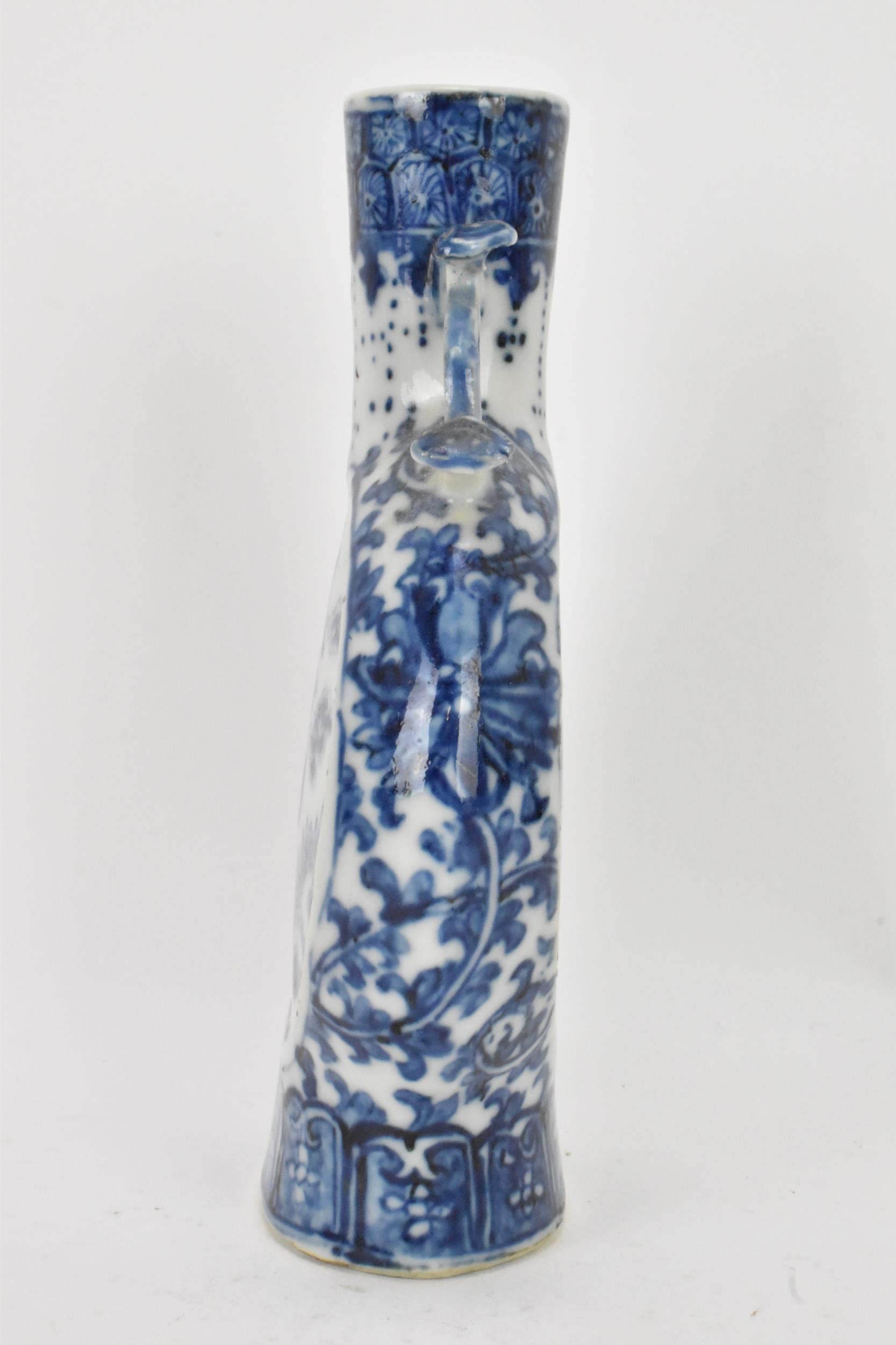 A Chinese blue and white moon flask, late Qing Dynasty, the central panels either side depicting - Image 2 of 6