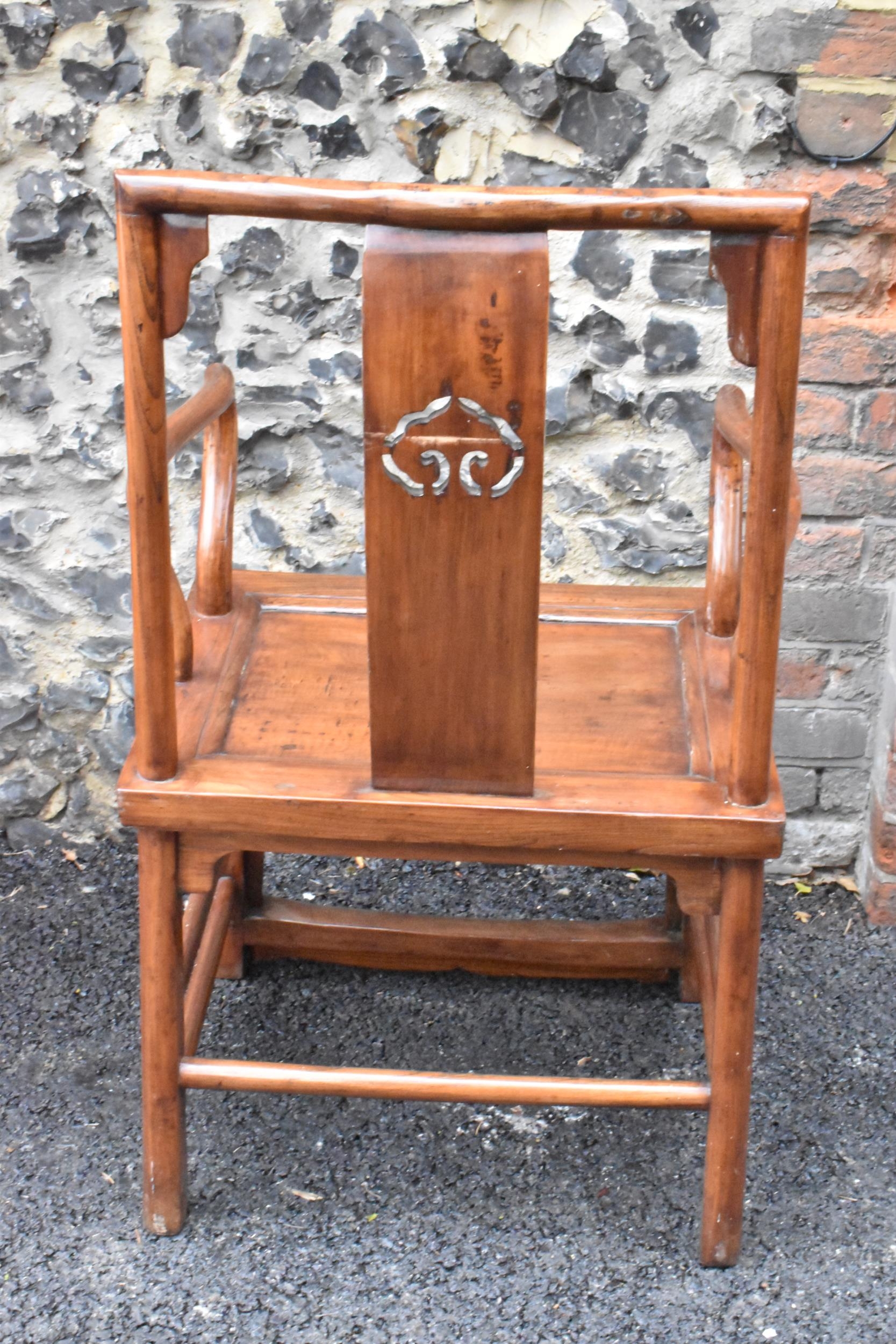 A pair of 20th century Chinese Ming style hardwood armchairs, with curved top rail and curved - Image 4 of 10