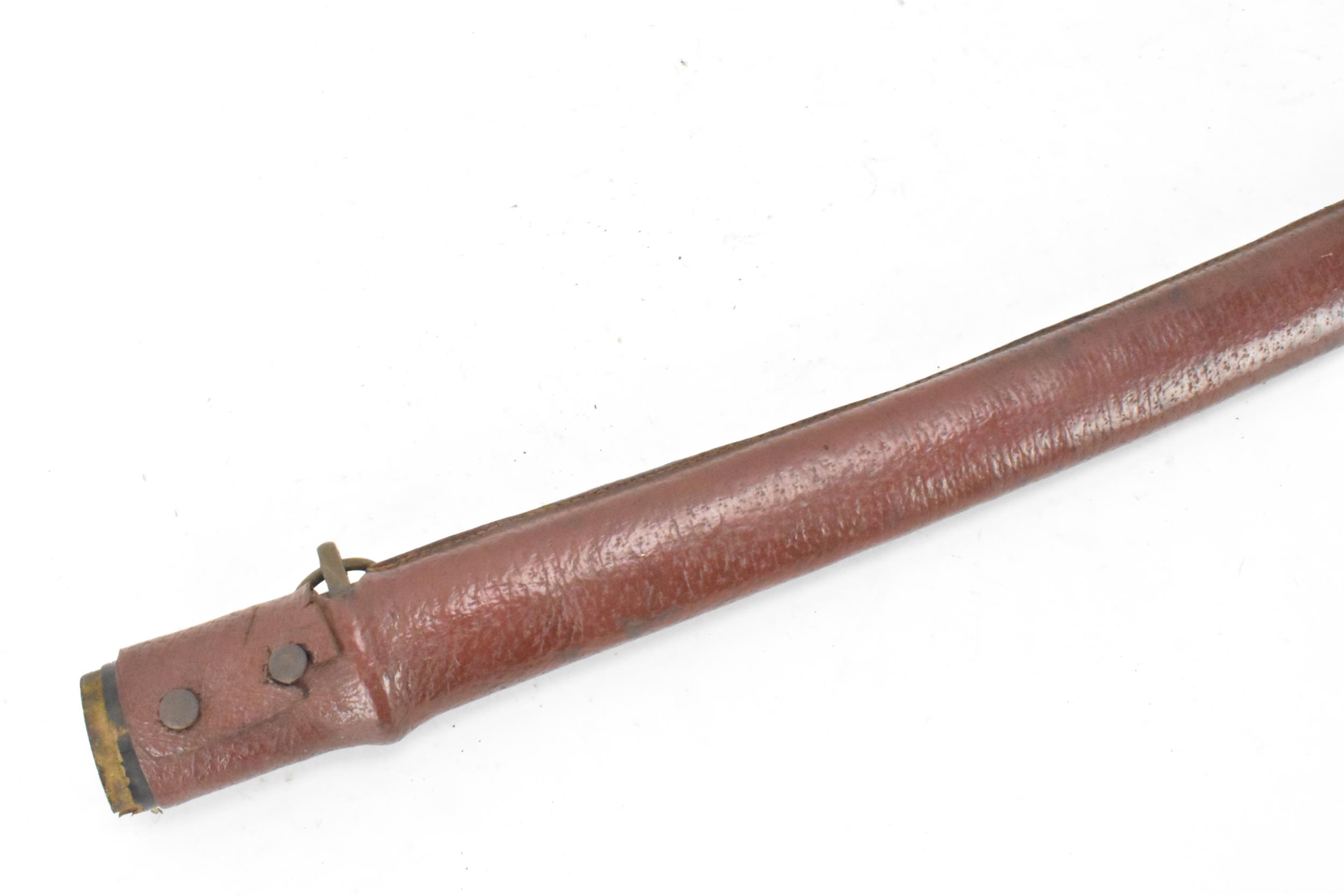 A WWII Japanese officers Katana sword and scabbard, both bound in red leather, steel blade, - Image 11 of 14