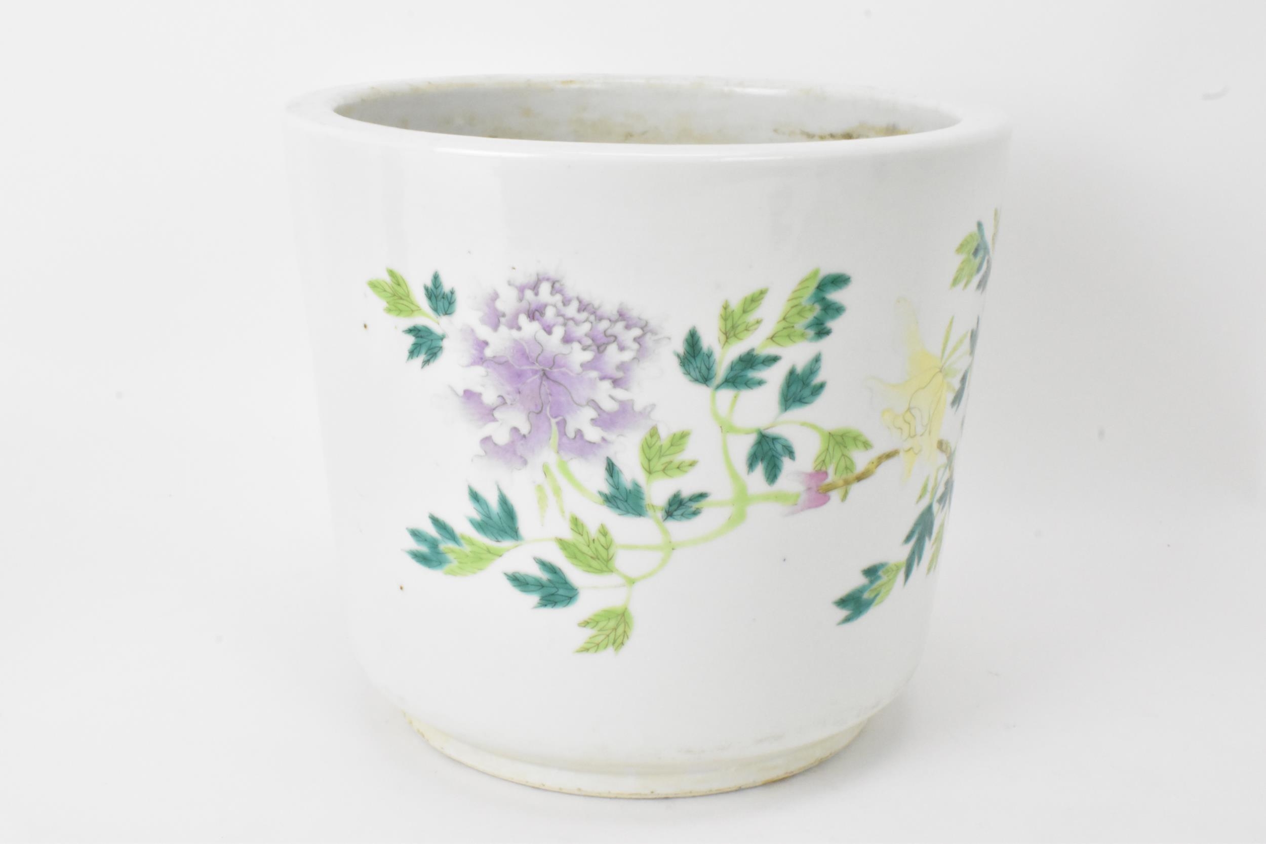 A Chinese late Qing dynasty porcelain Famille Rose planter, of cylindrical slightly tapering form - Image 4 of 6