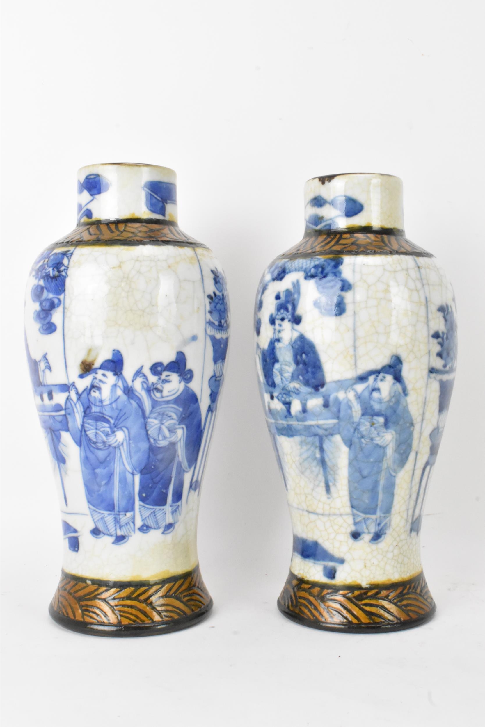 A pair of Chinese Nanking crackle glazed vases blue and white vases, Qing dynasty, 19th century, - Image 2 of 6