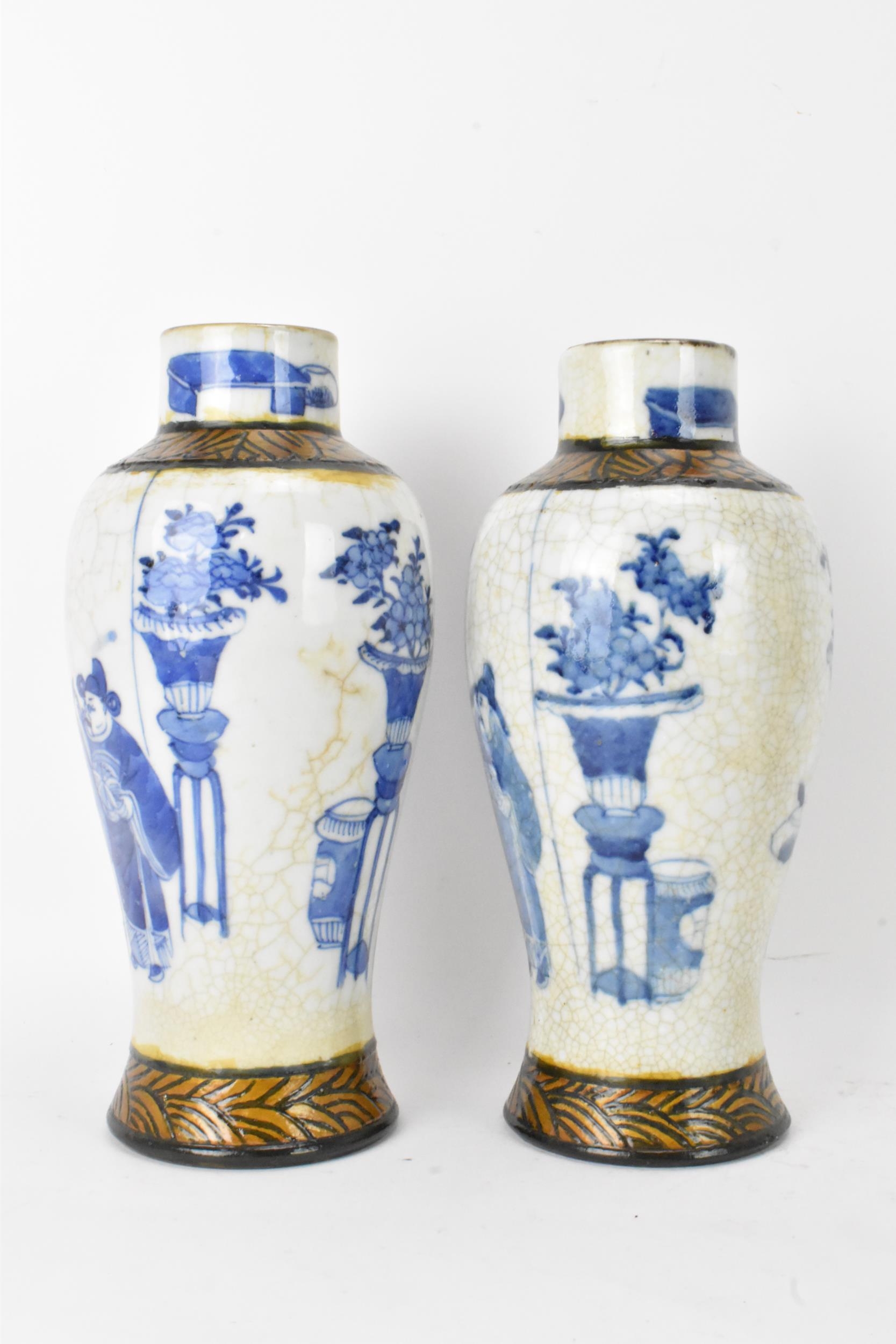 A pair of Chinese Nanking crackle glazed vases blue and white vases, Qing dynasty, 19th century, - Image 3 of 6