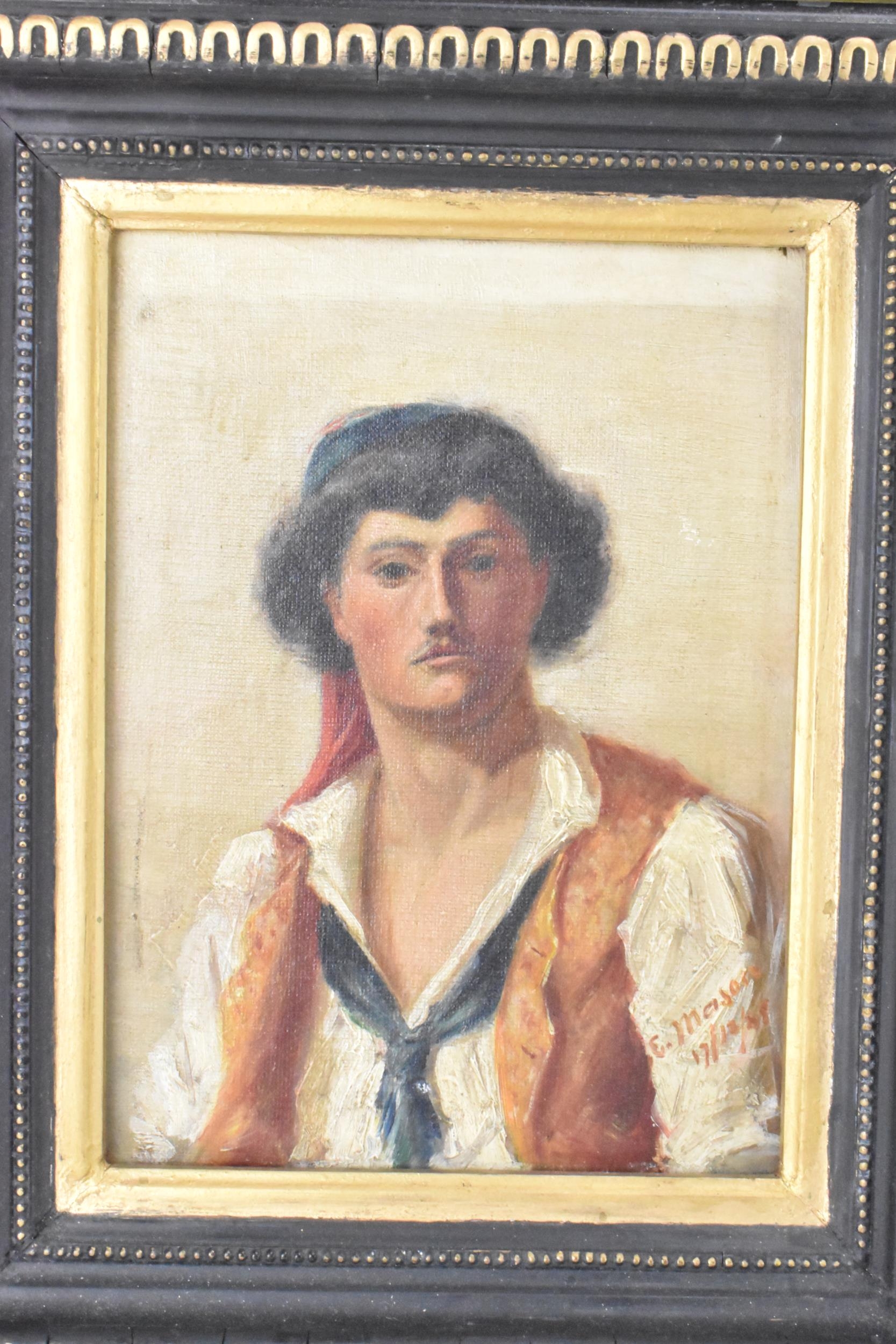 E Mason - Two late 19th century oil on boards depicting portraits of a gent and a lady, one with - Image 7 of 9