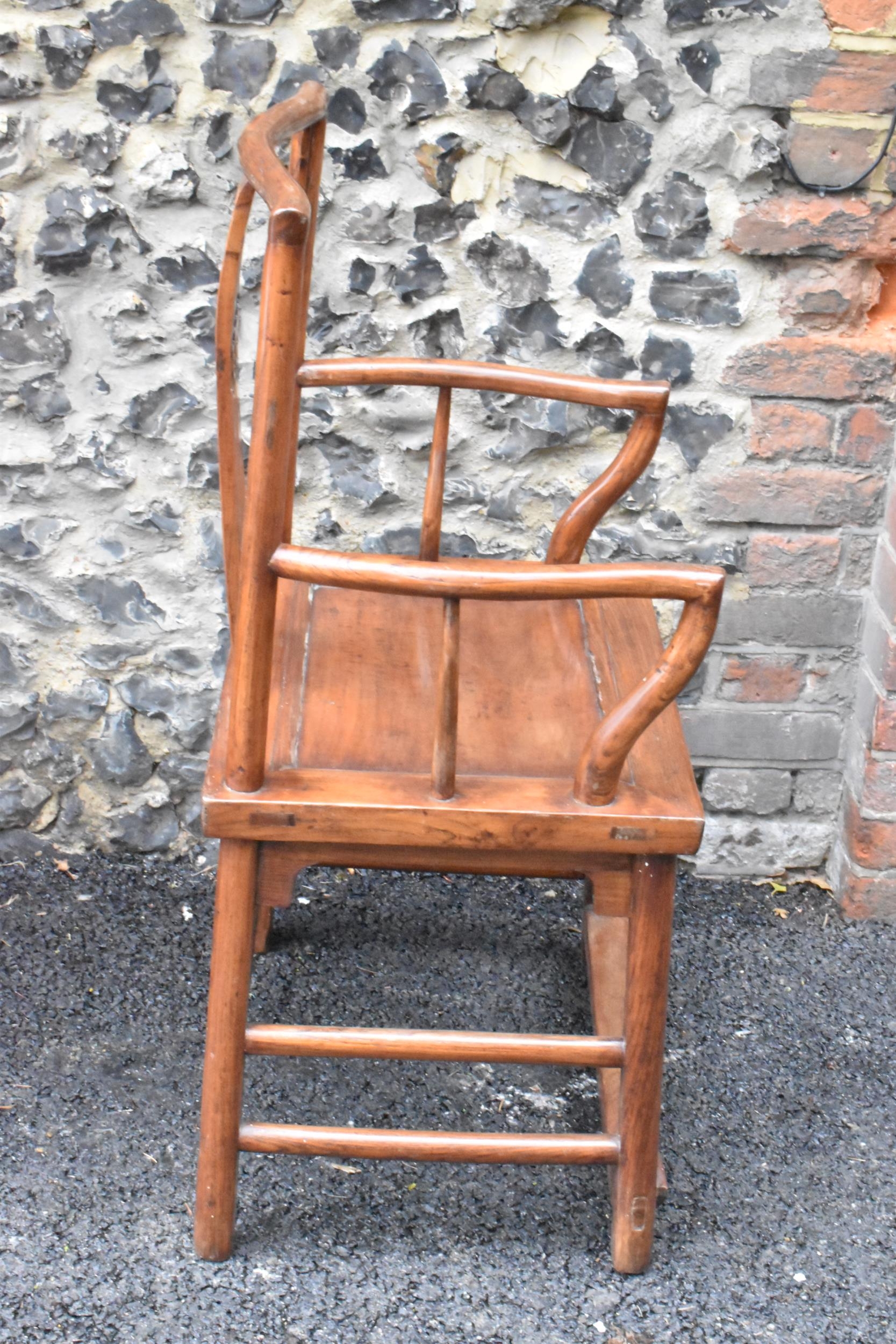 A pair of 20th century Chinese Ming style hardwood armchairs, with curved top rail and curved - Image 5 of 10