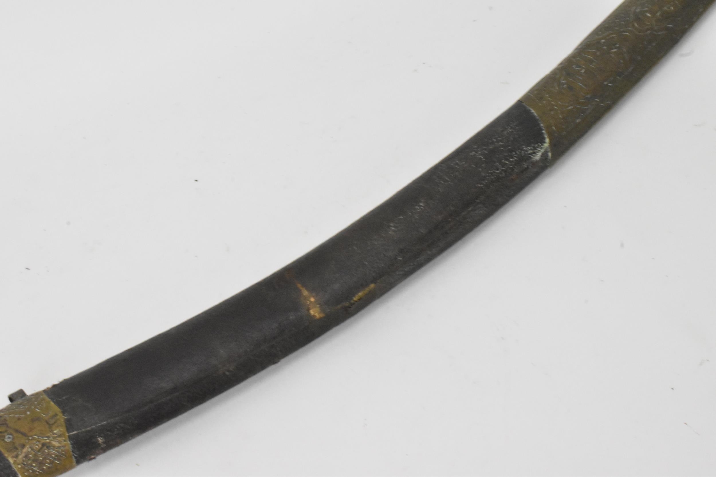 An Ottoman Empire shamshir sword, having a curved blade with gilt calligraphy, characteristic gilt - Image 14 of 16