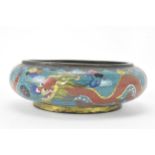 A Chinese cloisonne bowl, late 19th/early 20th century, of shallow form, decorated on a blue