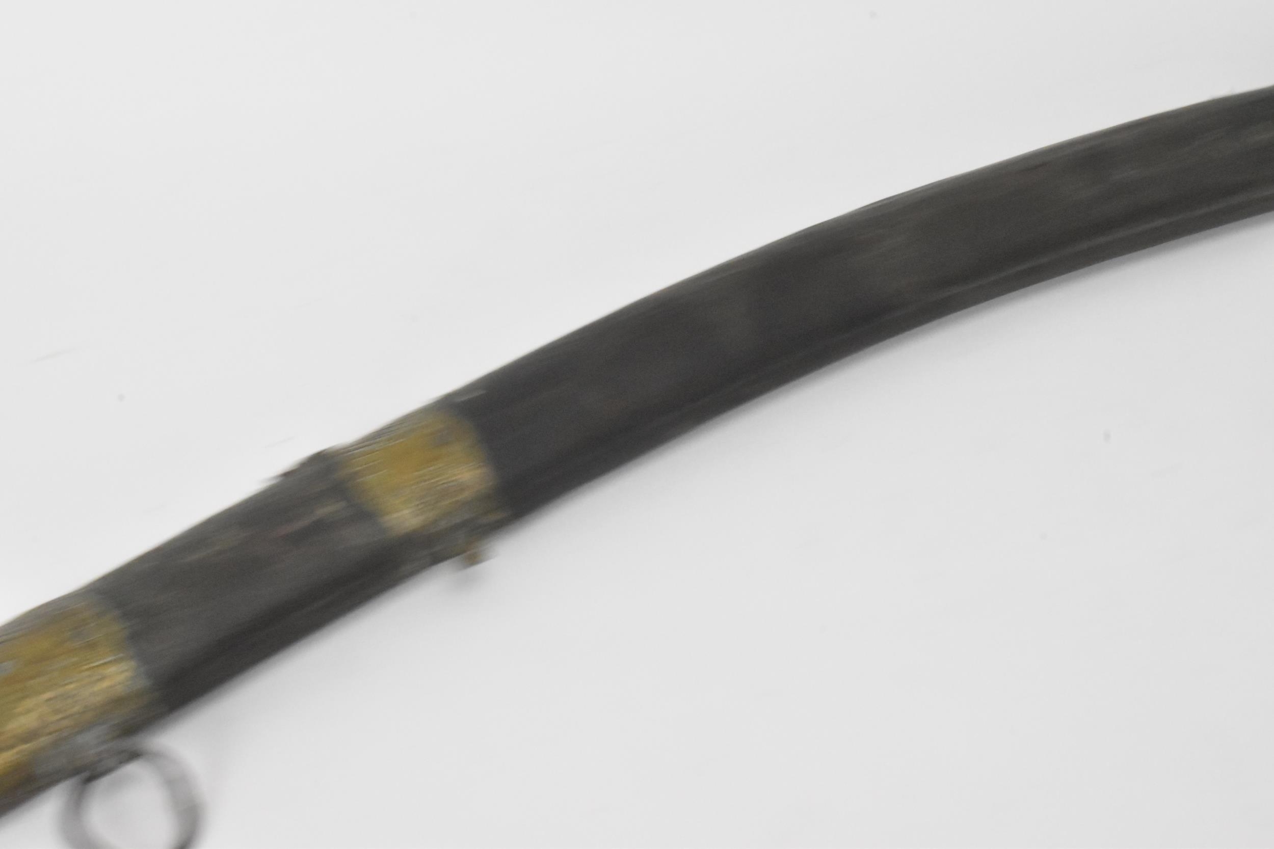An Ottoman Empire shamshir sword, having a curved blade with gilt calligraphy, characteristic gilt - Image 11 of 16