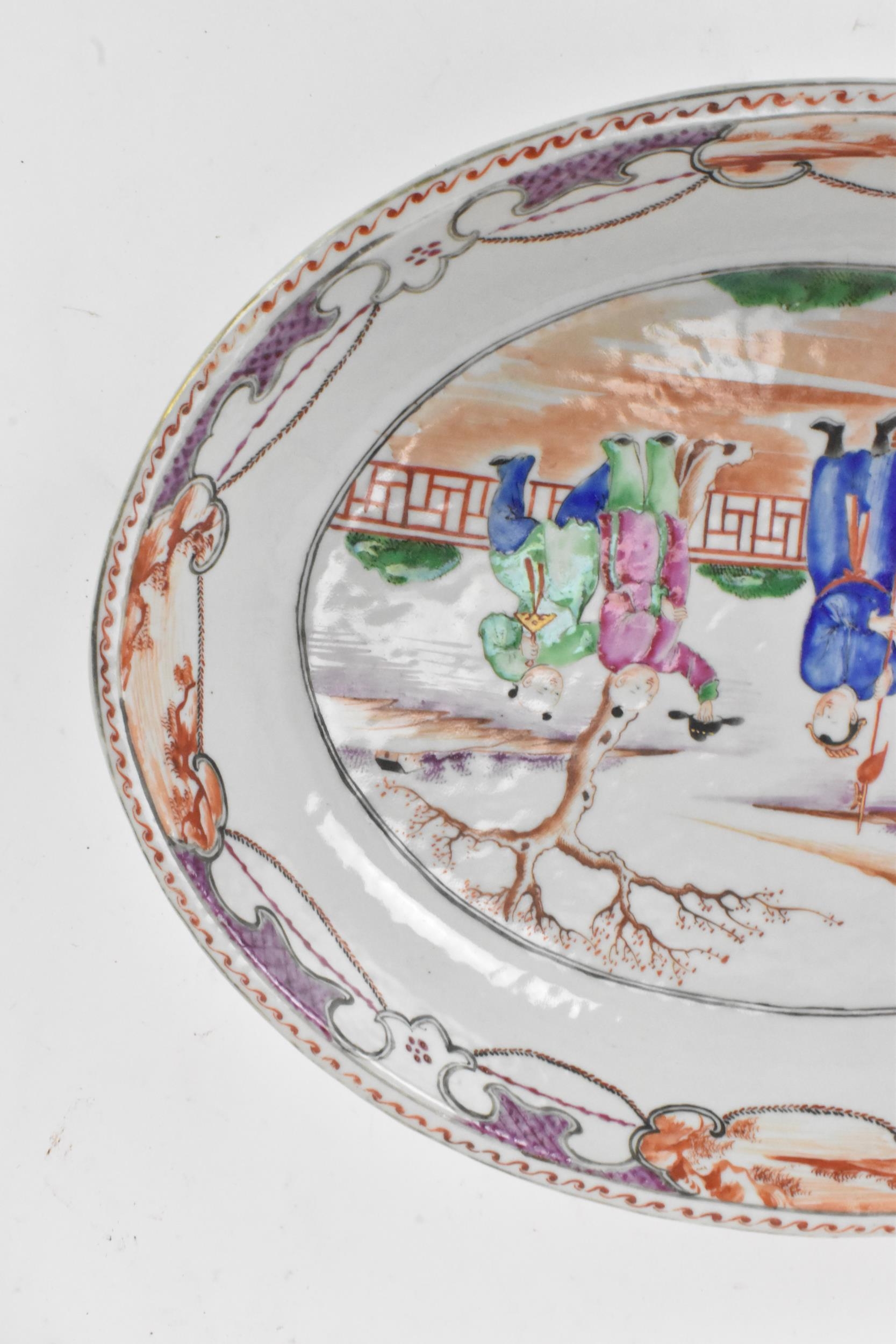 A pair of Chinese export Famille Rose serving dishes, Qianlong, late 18th century, of oval form, the - Image 7 of 9