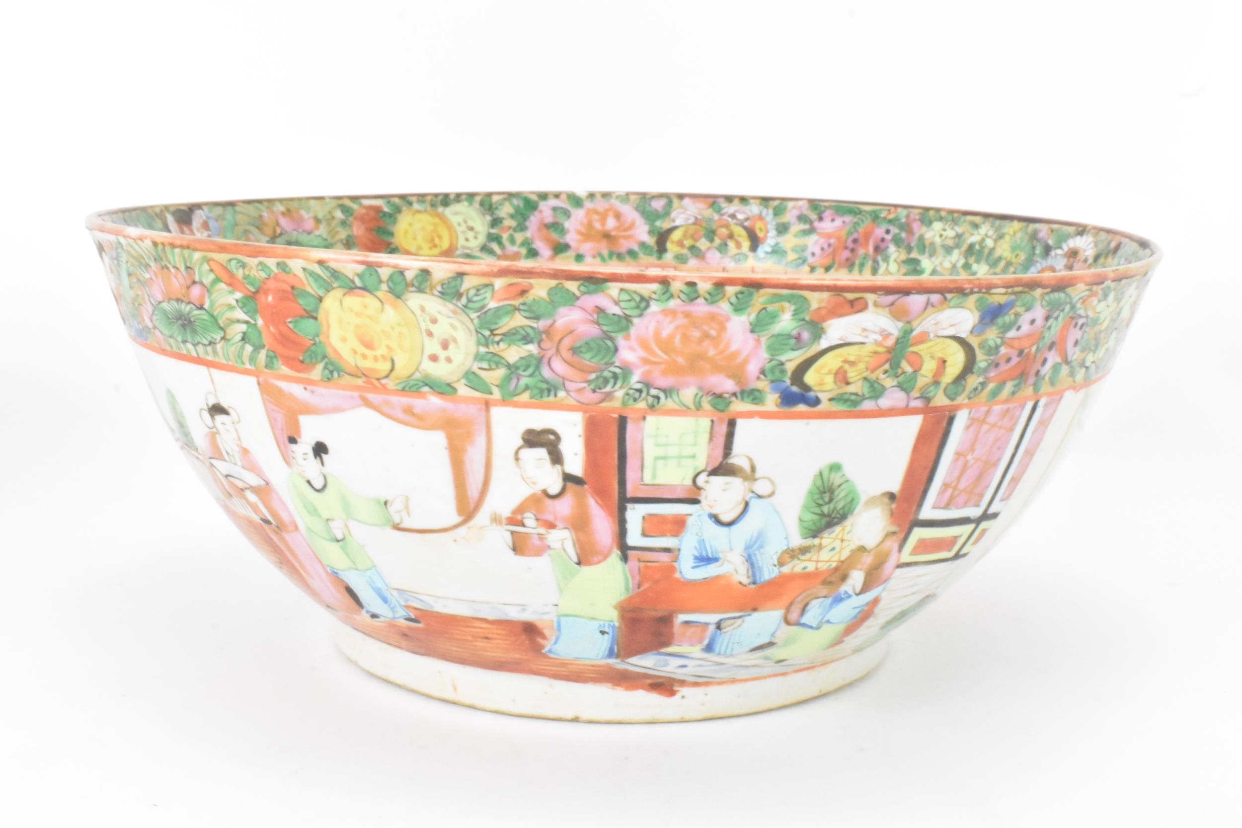 A pair of Chinese export late 19th century Canton Famille Rose porcelain bowls, in polychrome - Image 3 of 12