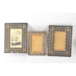 Three similar Persian late Qajar dynasty photograph frames, the profusely inlaid frames having